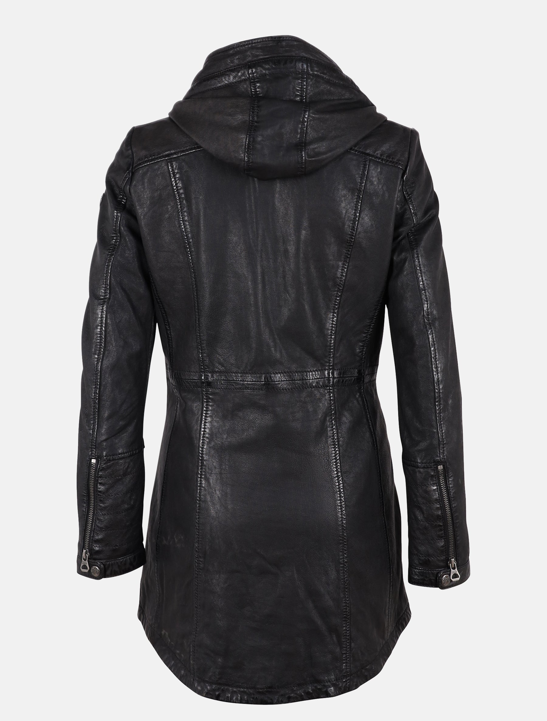 Damen Kurzmantel lange Lederjacke Langjacke mit Kapuze - GWOfira LACORV W in schwarz