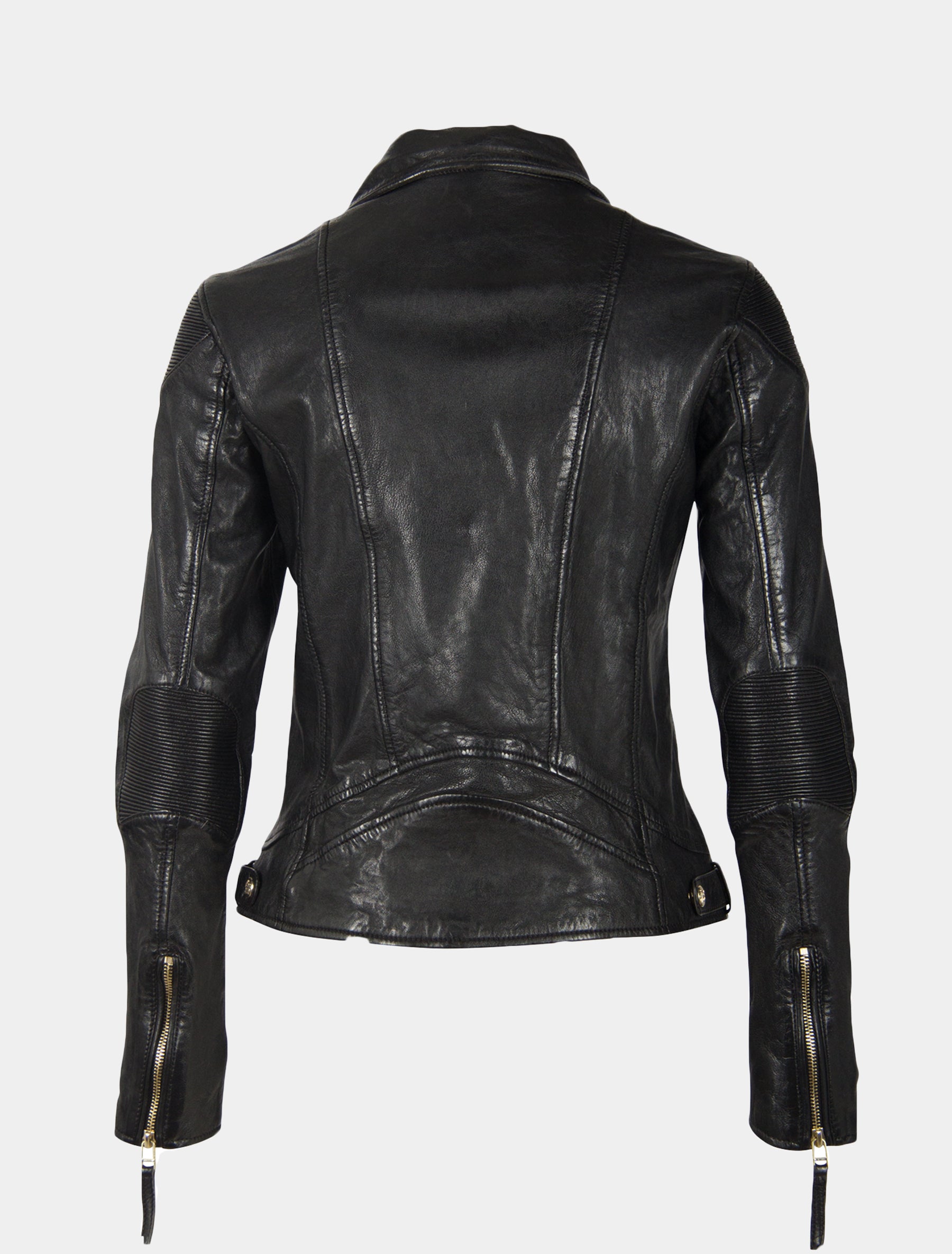 Damen Biker Lederjacke mit gold farbenen Zippern - GWRaizel LACAV in schwarz