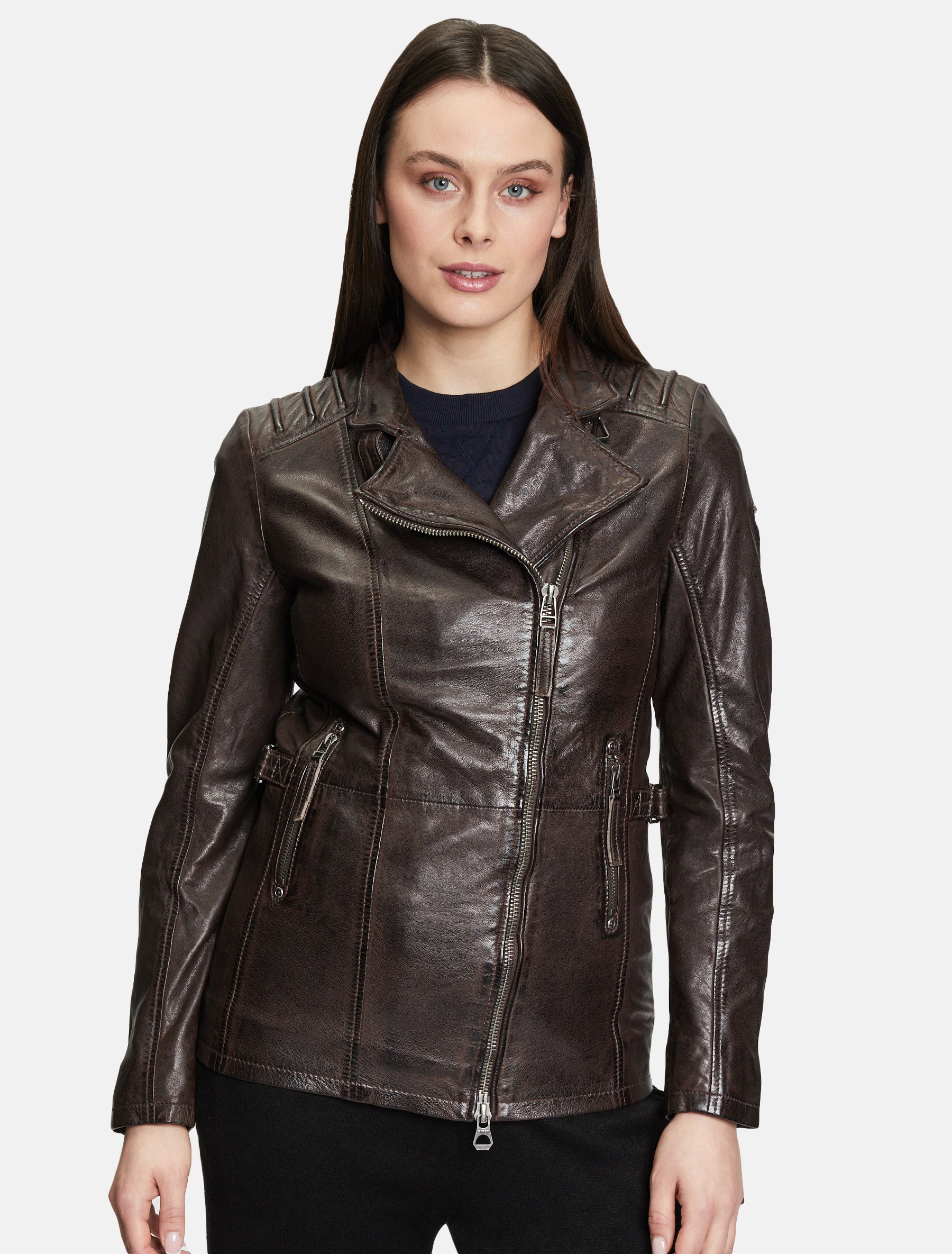 Mittellange Damen Biker Lederjacke - GWScandel LACUV in braun