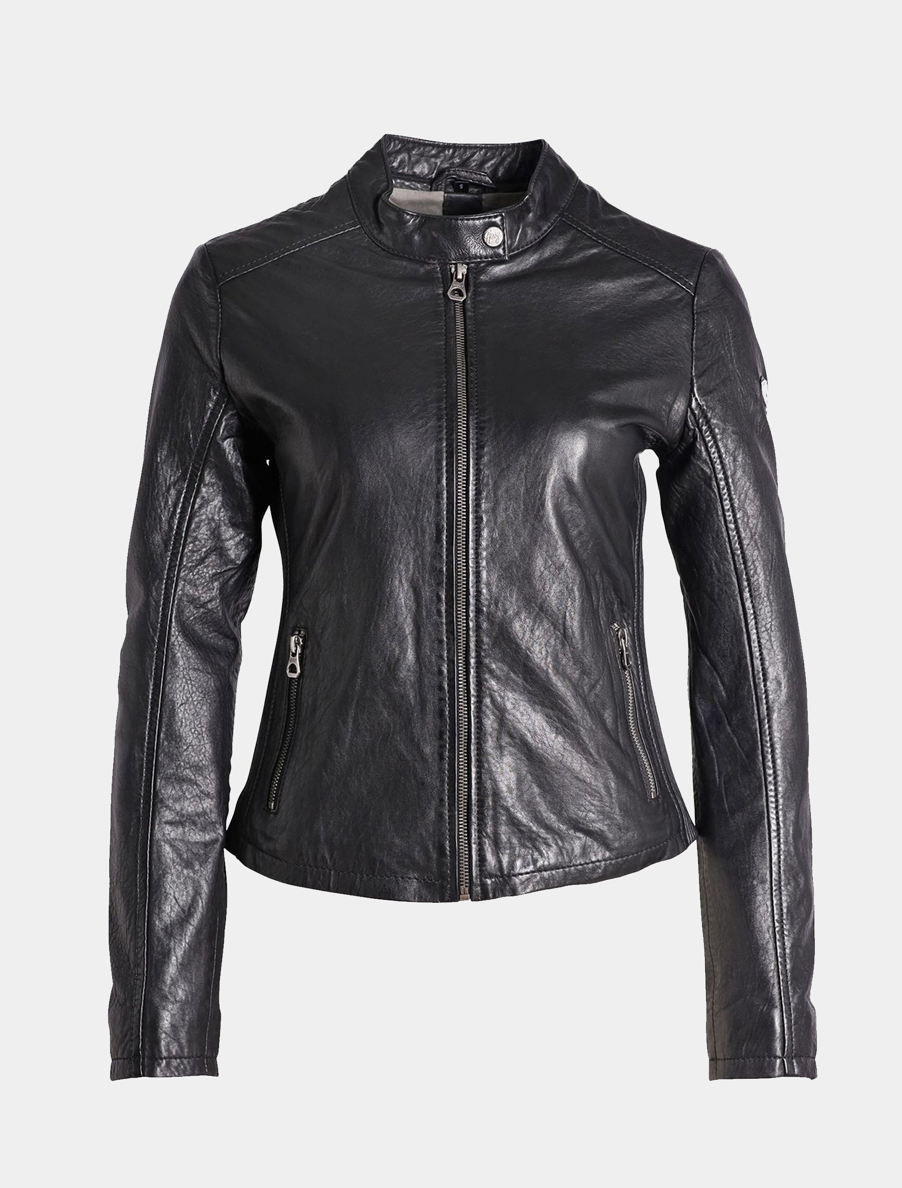Klassische Damen Biker Lederjacke - GWShana NSLVV in schwarz