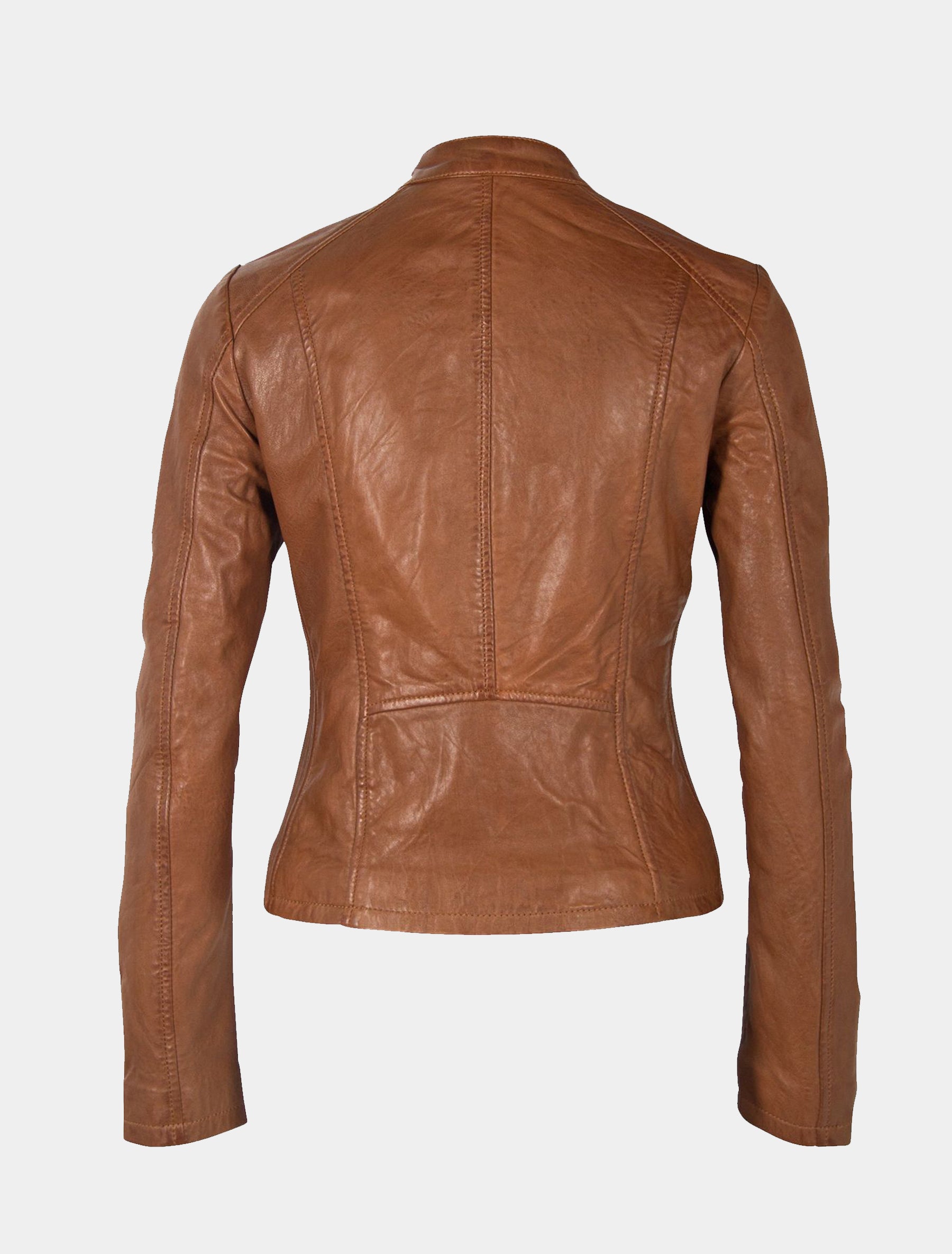 Klassische Damen Biker Lederjacke - GWShana NSLVV in cognac