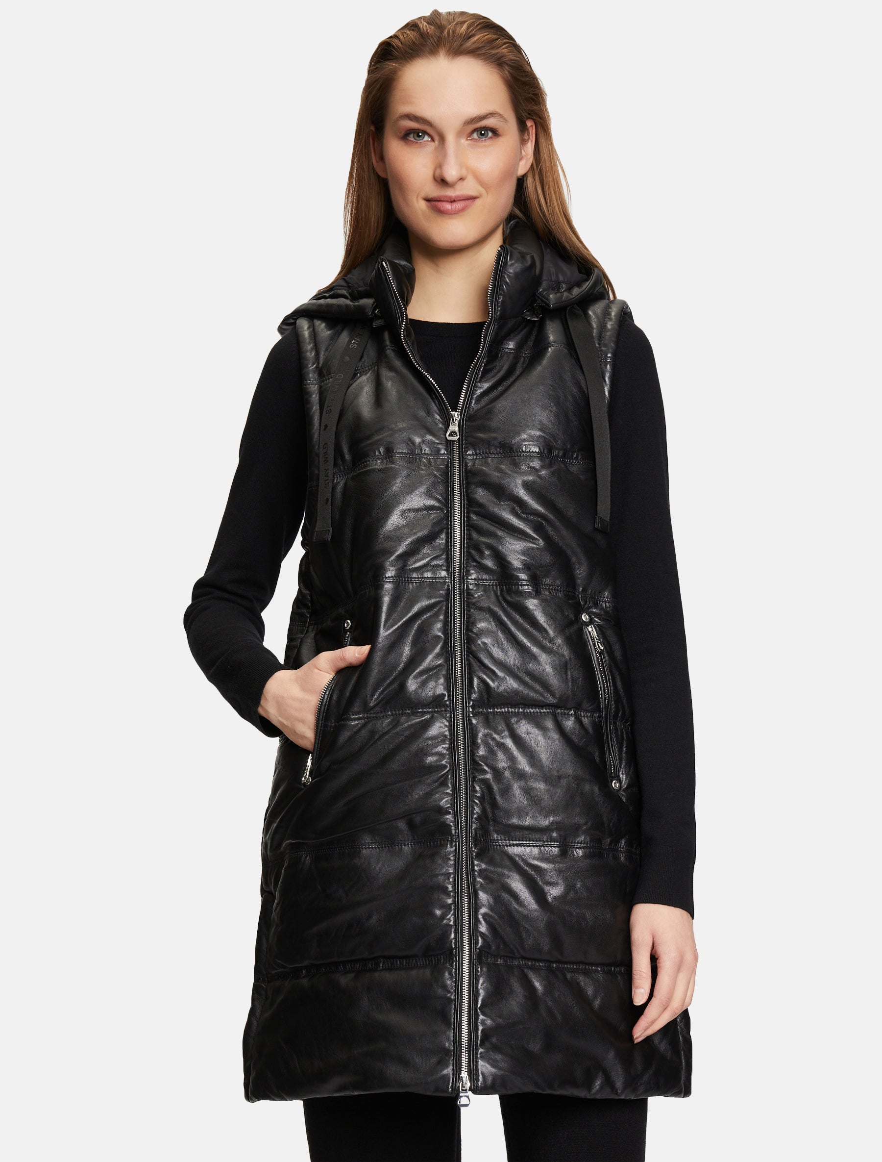 Lederjacke Lange Leder Weste Lange Leder Steppweste Weste Mit