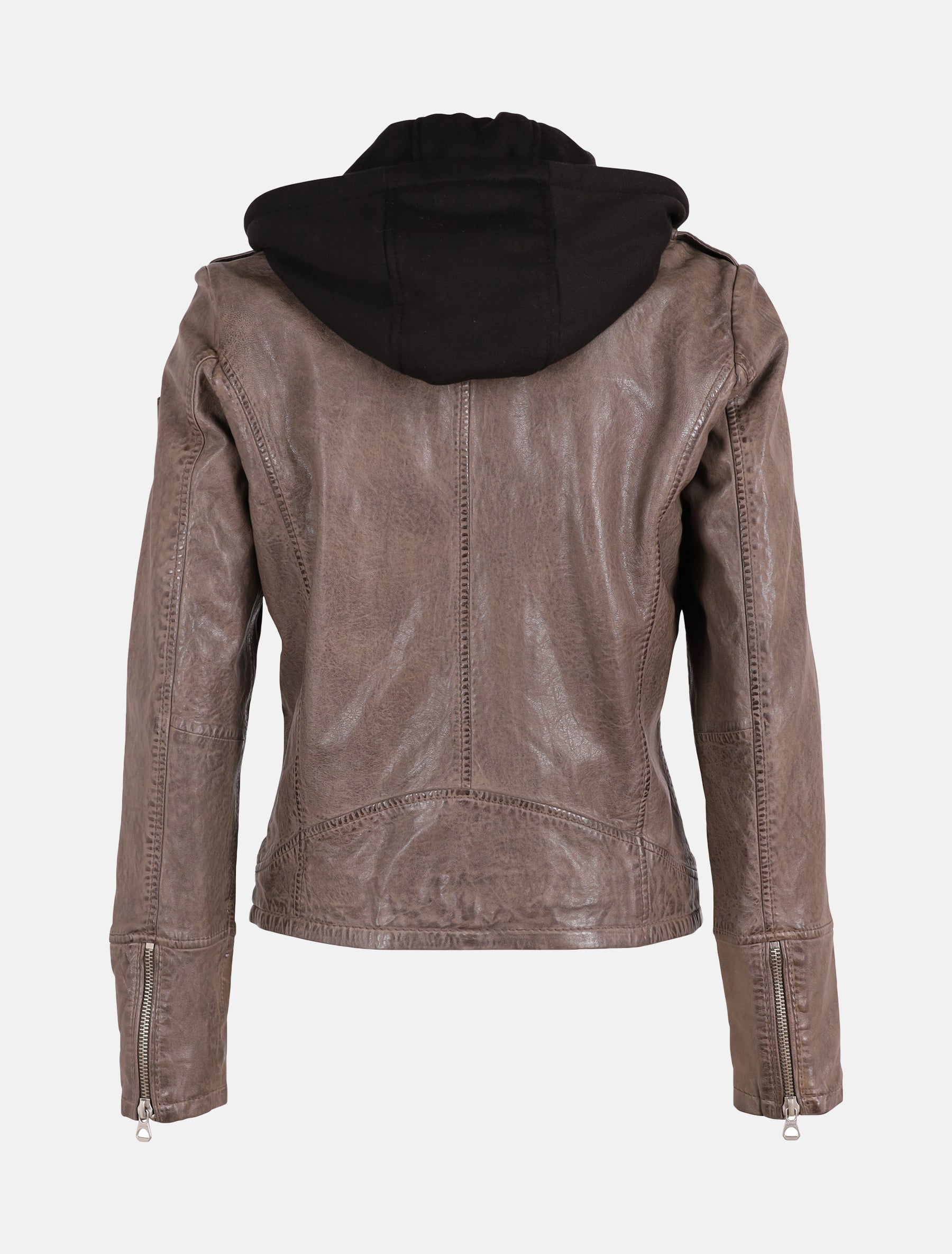 Damen Biker Lederjacke mit abnehmbarer Kapuze - GWVreni LARIV in grau