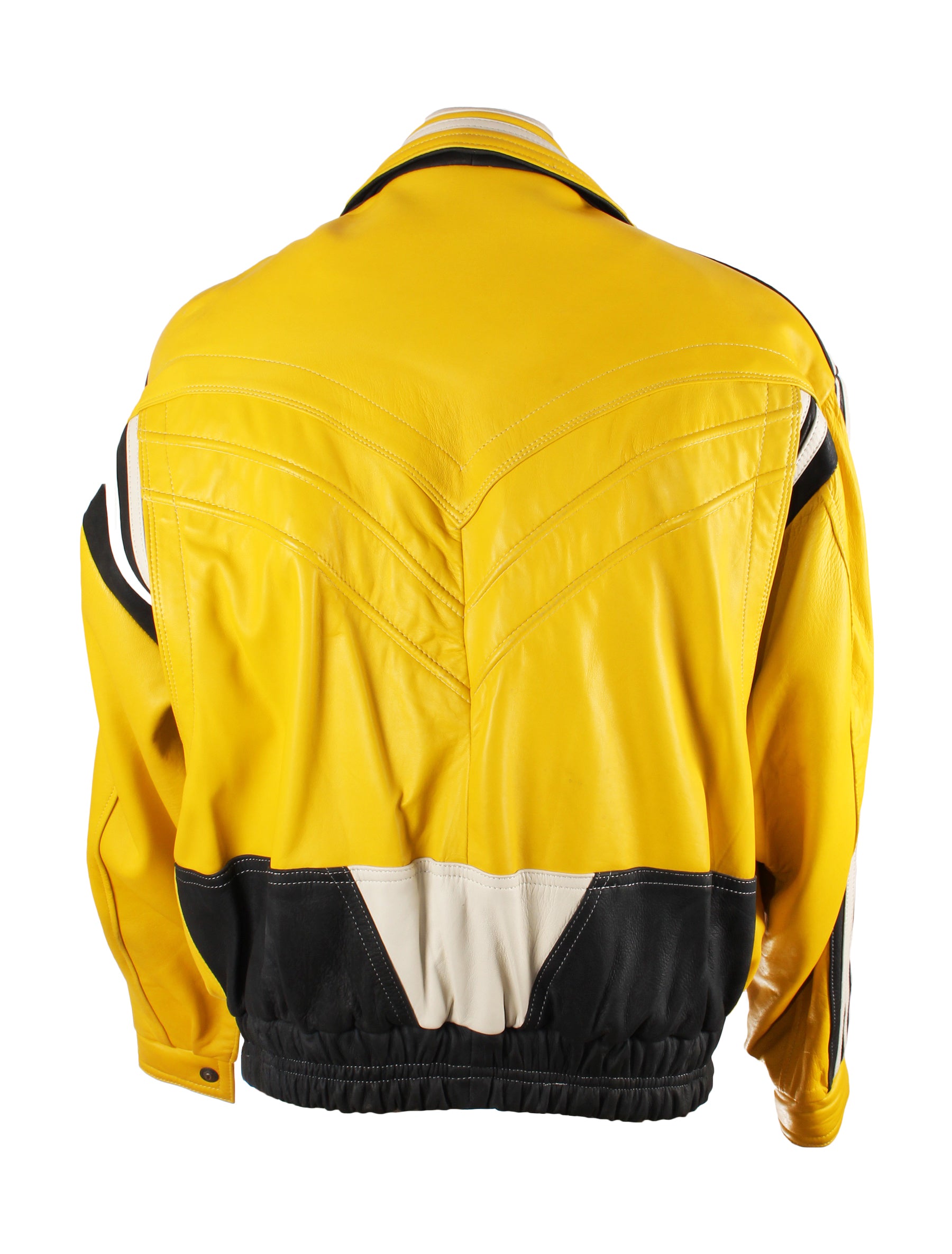 90s retro Herren Lederjacke - Vincent in gelb/schwarz | XL