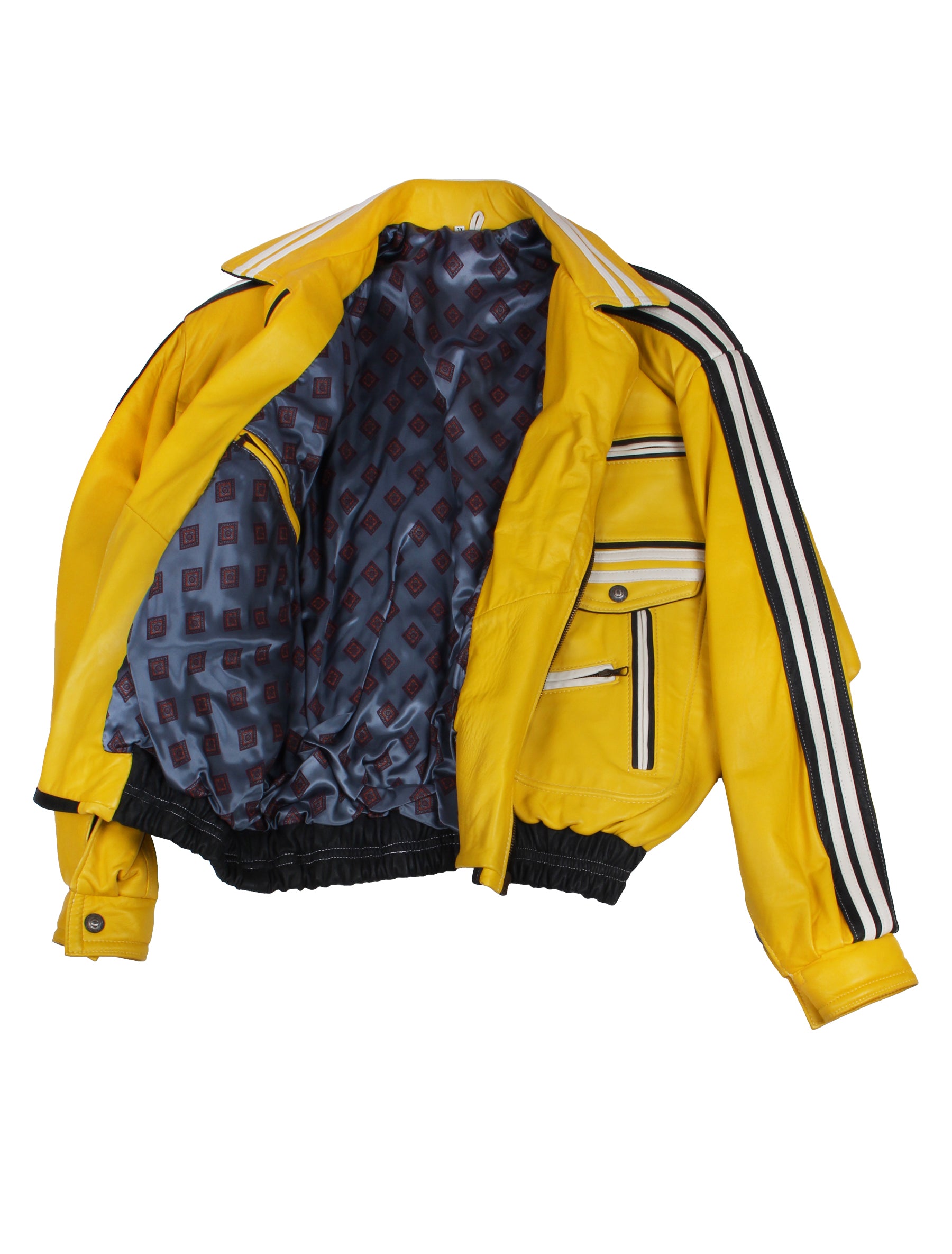 90s retro Herren Lederjacke - Vincent in gelb/schwarz | XL