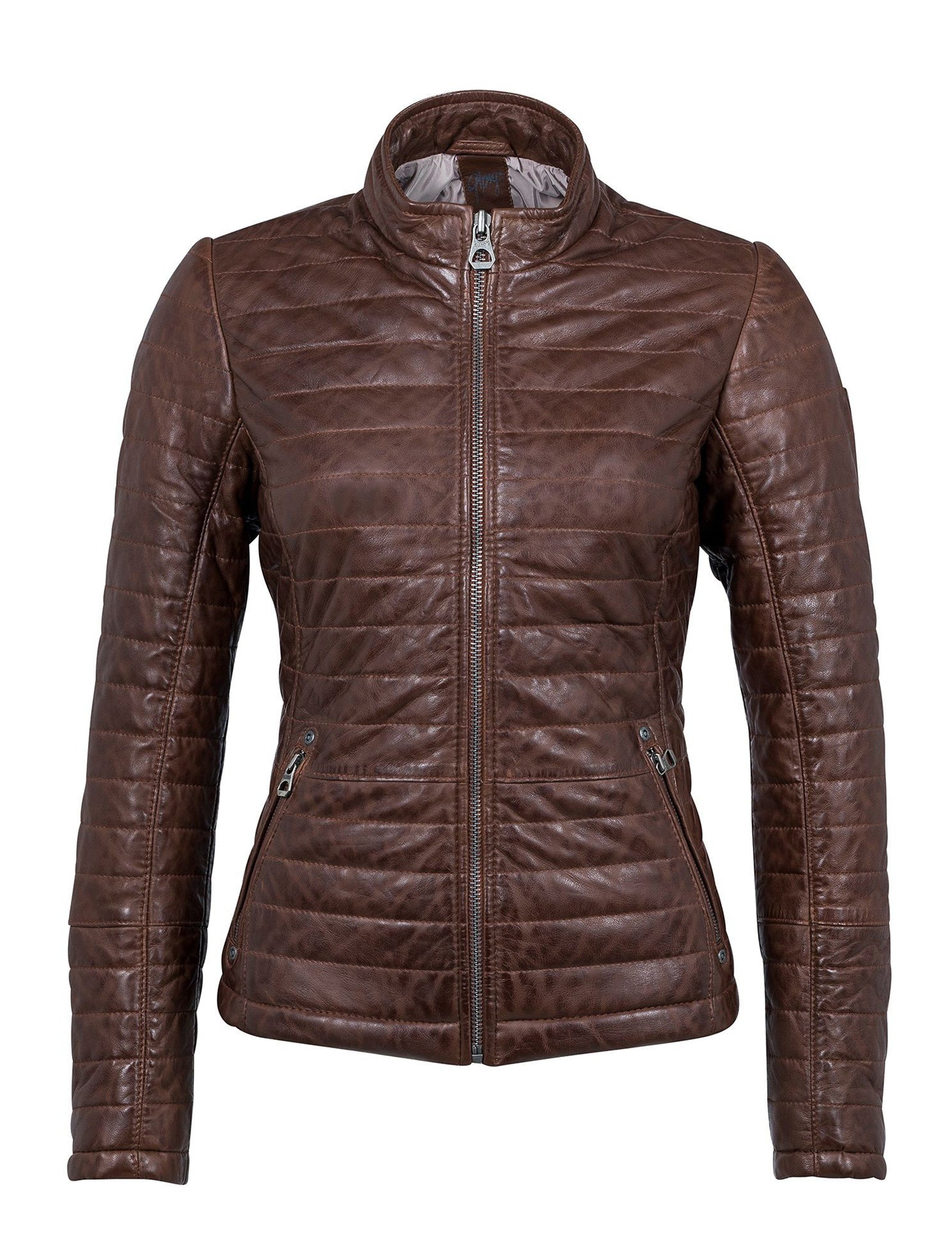 Gesteppte Bikerjacke für Damen - Gipsy Baya in dark cognac