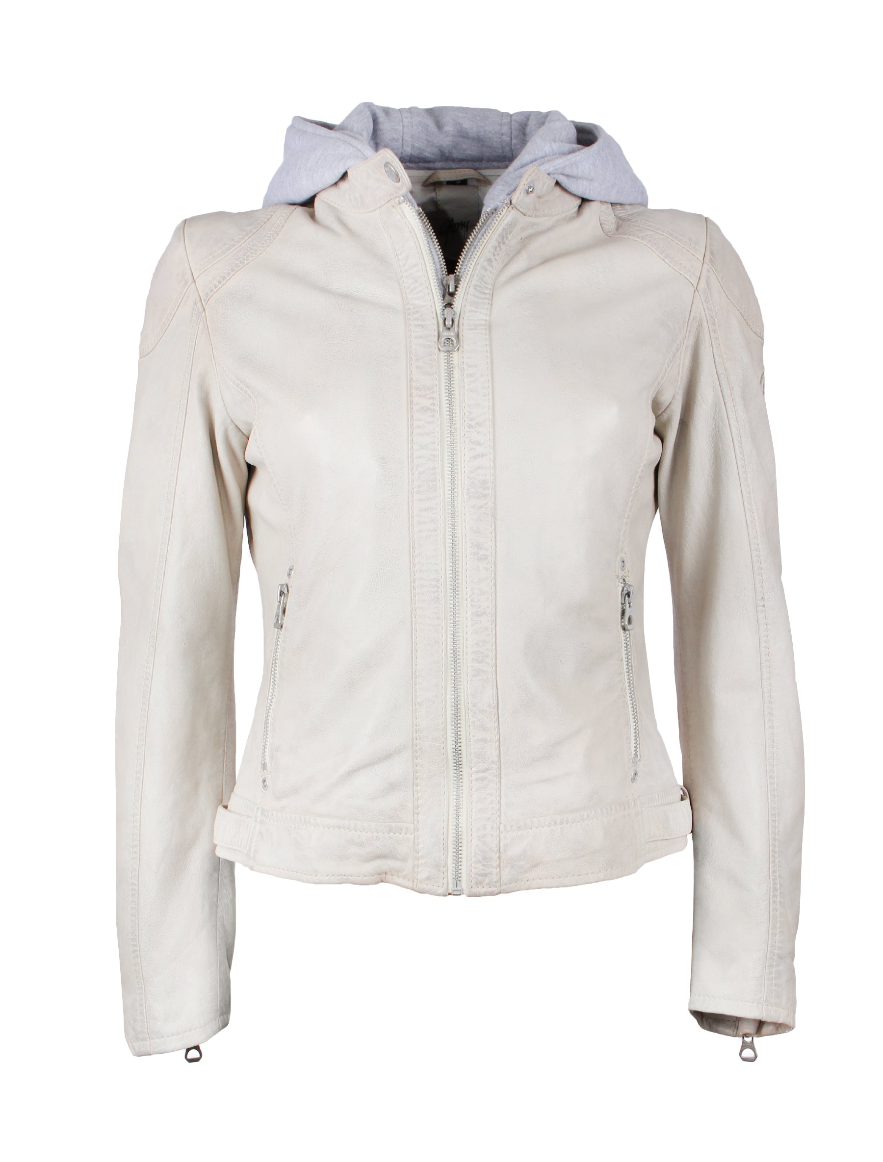 Slim Fit Bikerjacke für Damen mit Kapuze - Angy in off white