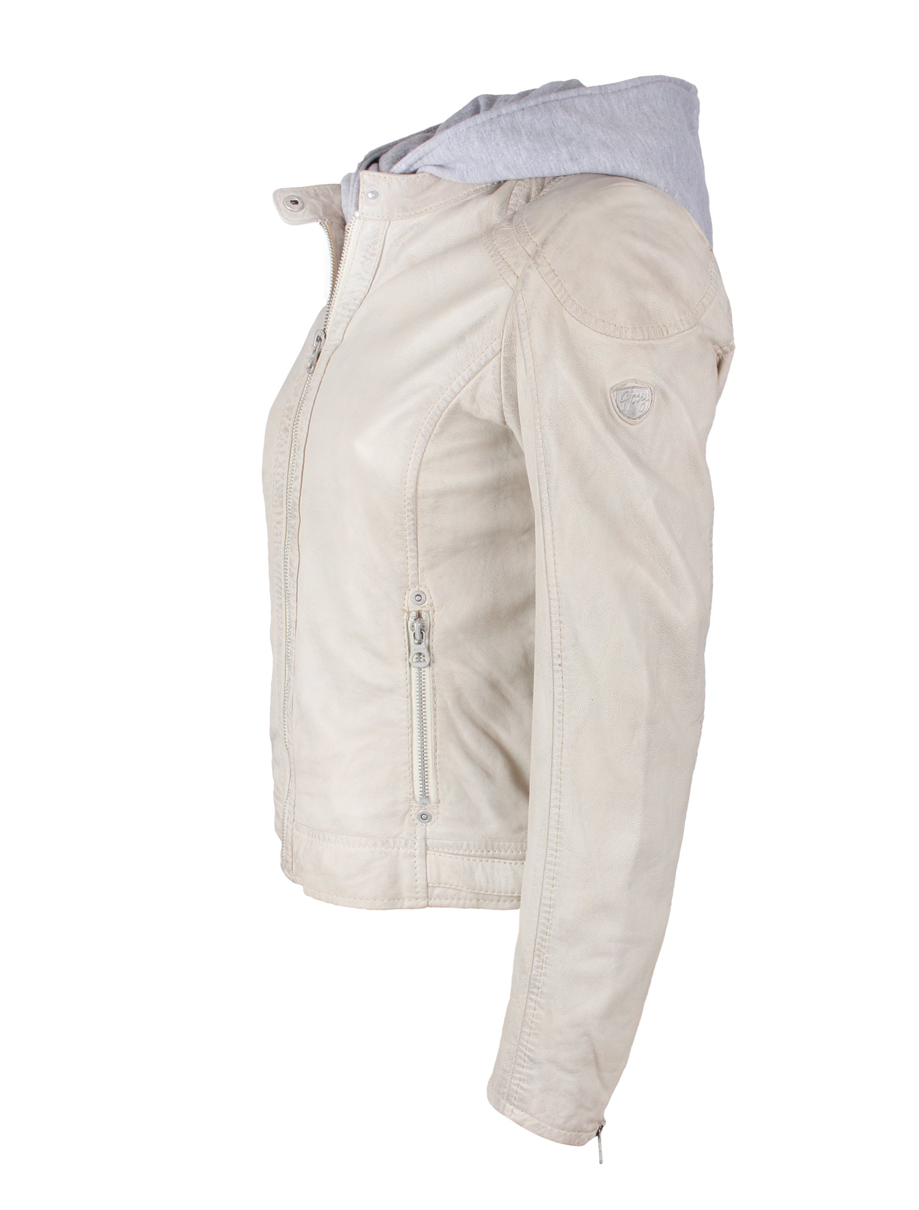Slim Fit Bikerjacke für Damen mit Kapuze - Angy in off white