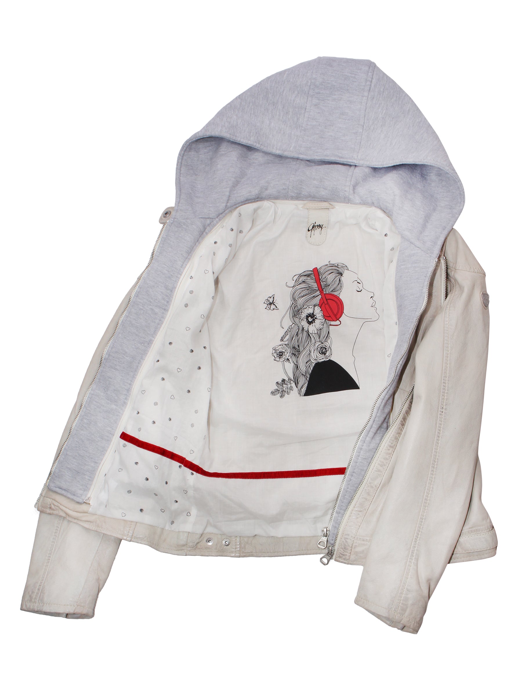 Slim Fit Bikerjacke für Damen mit Kapuze - Angy in off white