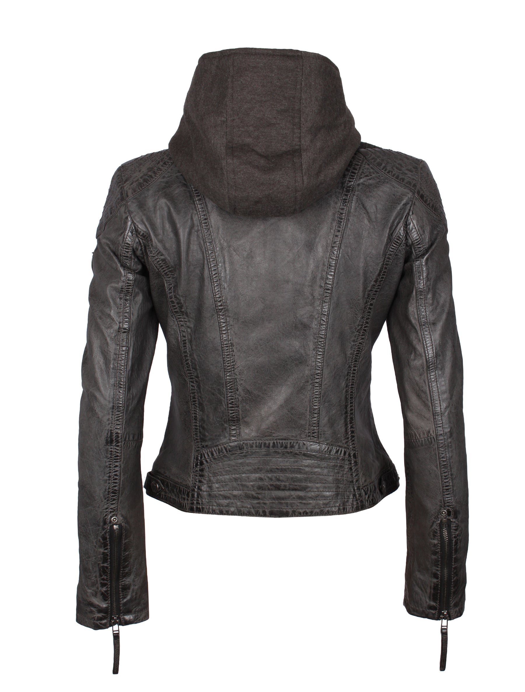 Damen Leder Bikerjacke mit abnehmbarer Kapuze - Gipsy Cacey in anthrazit