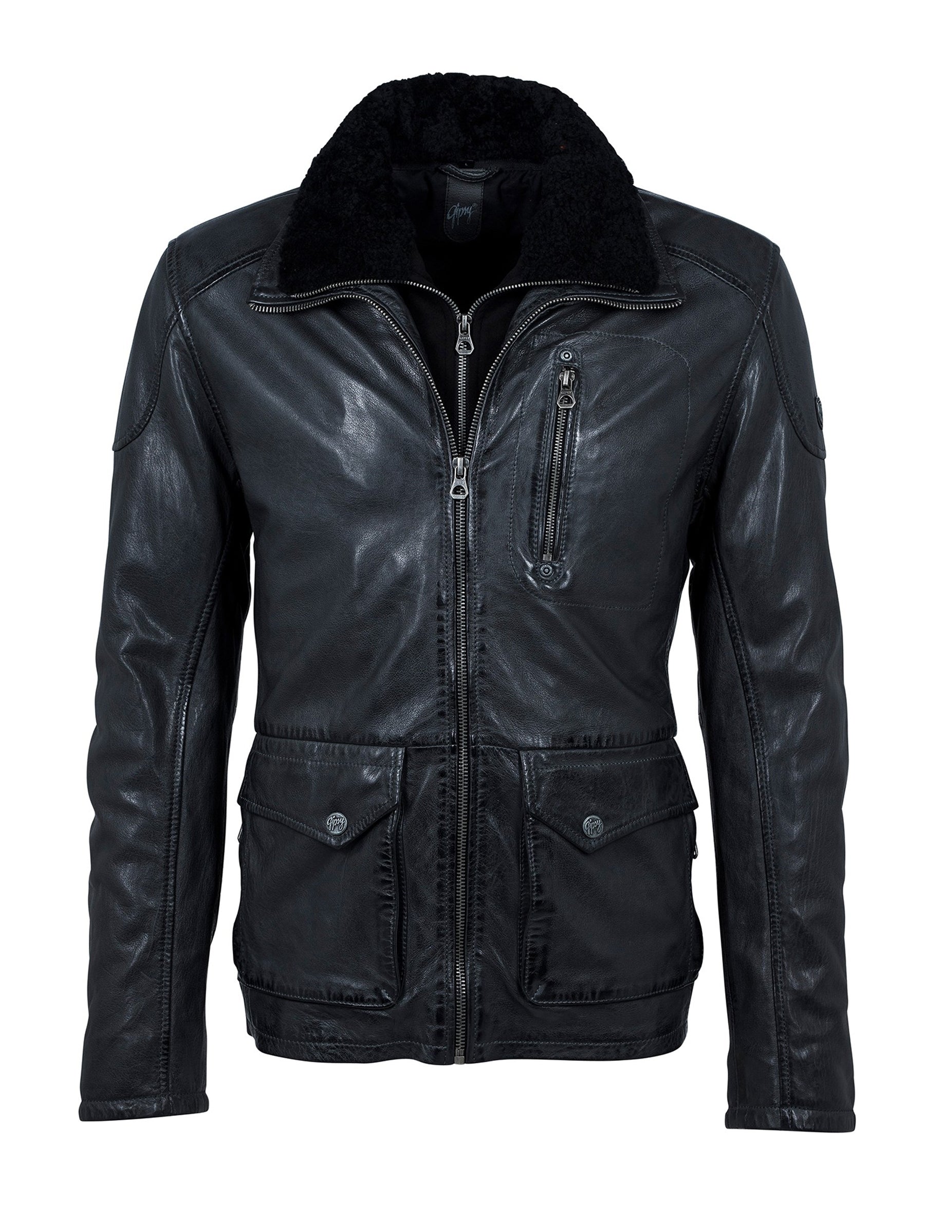 Gipsy Herren Lederjacke mit Lammfellkragen - Casen in graphite