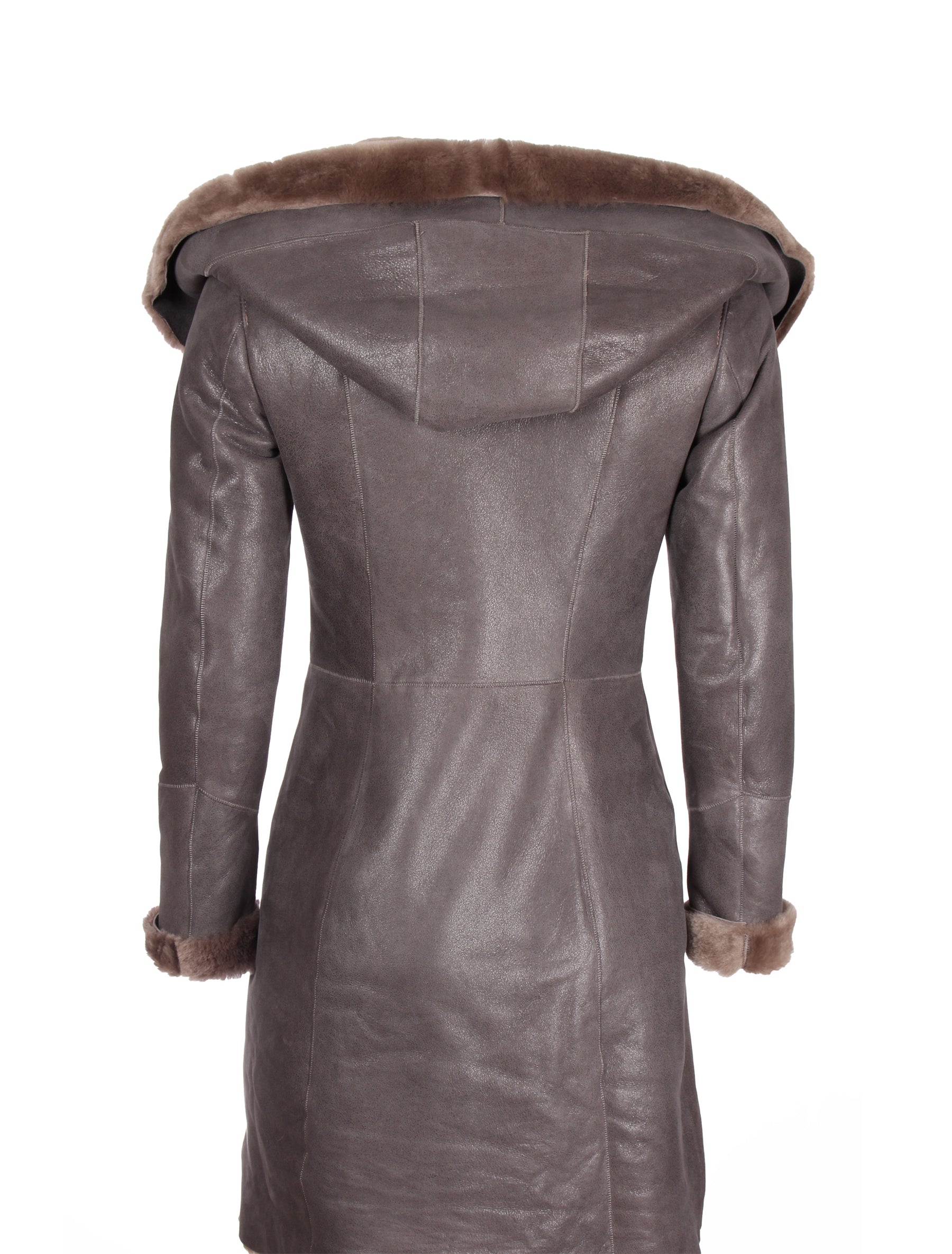 Damen Lammfellmantel mit Knopfleiste und Kapuze - Yara