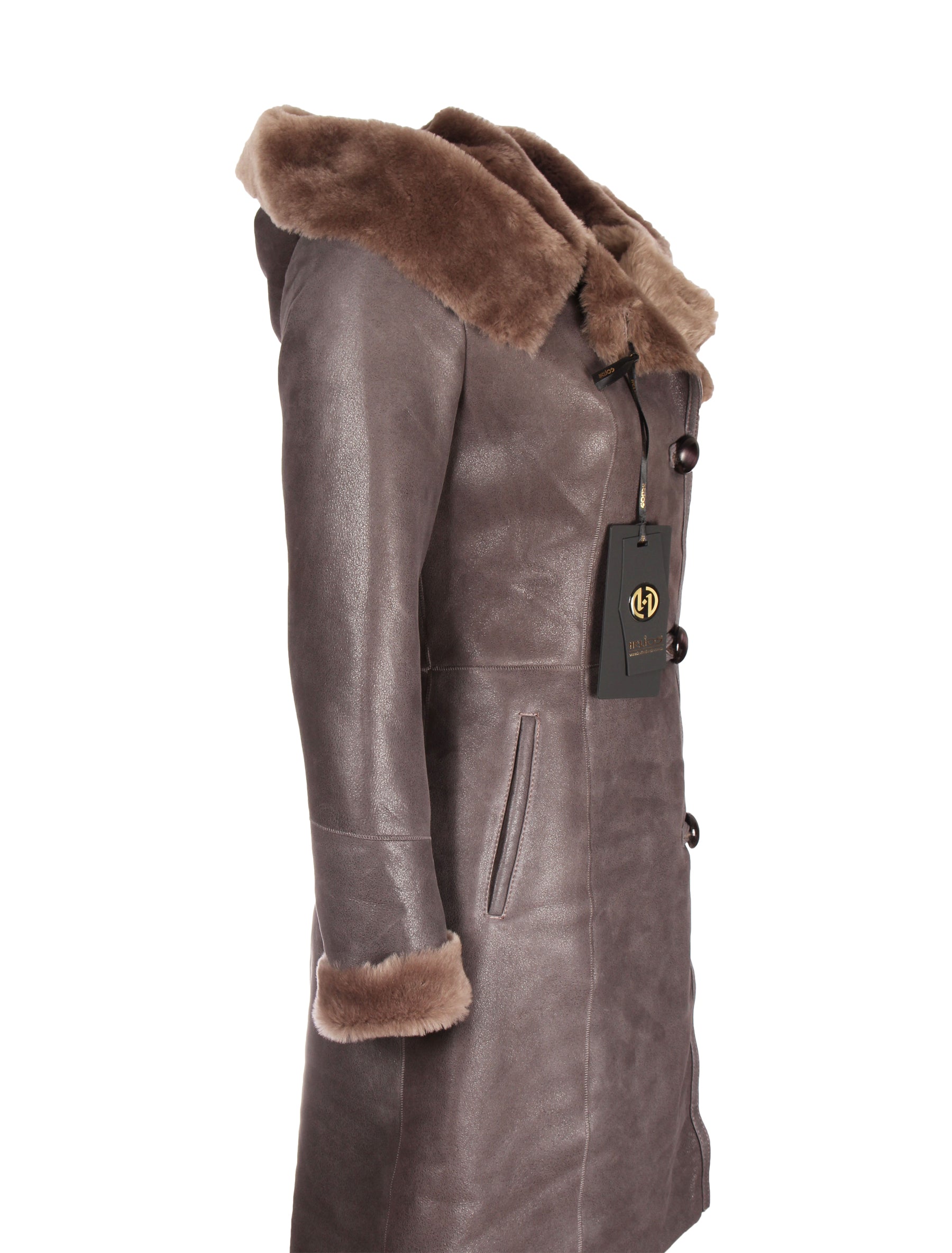 Damen Lammfellmantel mit Knopfleiste und Kapuze - Yara