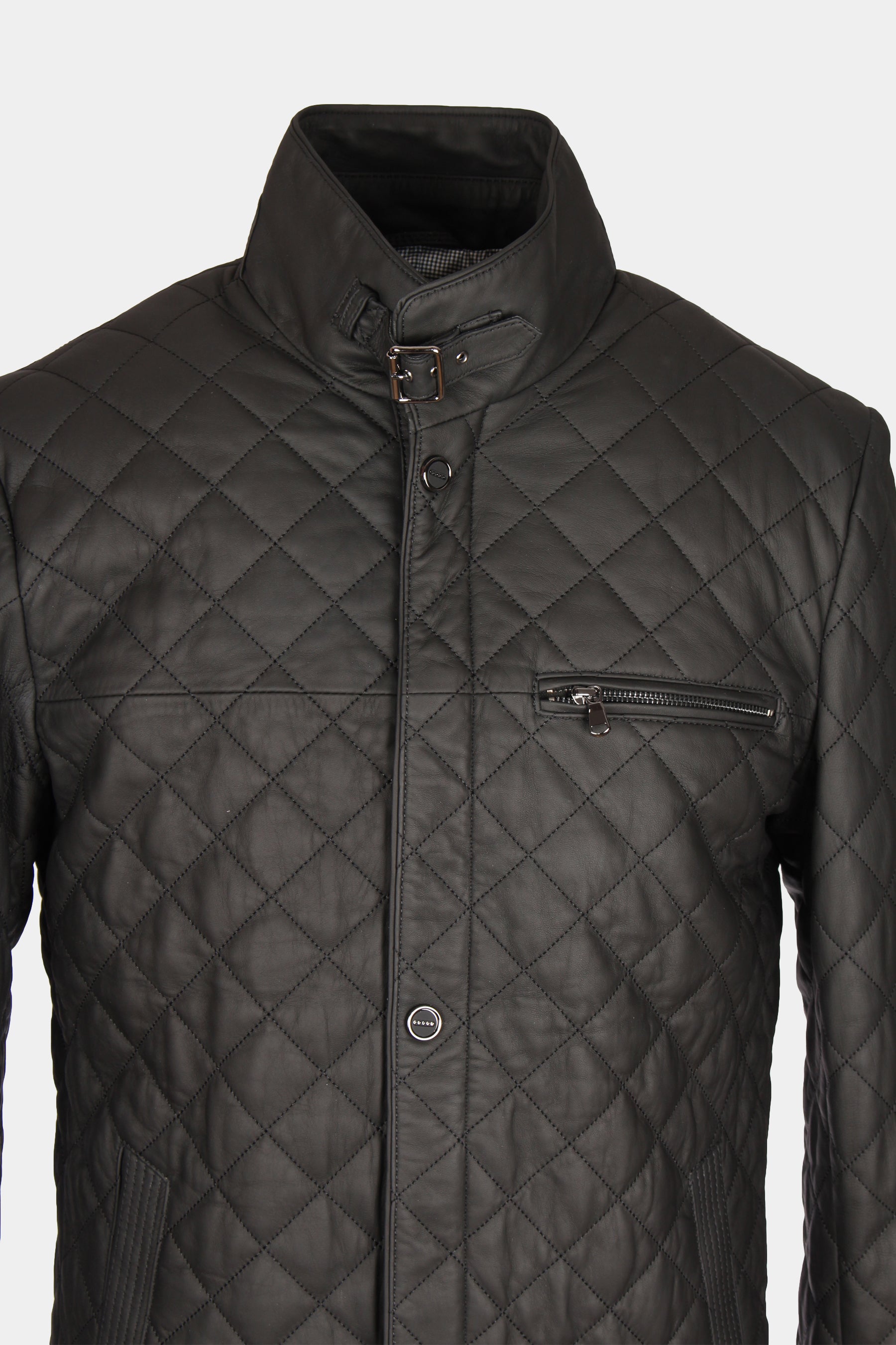 Gesteppte Herren Lederjacke Steppjacke aus Lamm Leder - Leno in schwarz schwarz