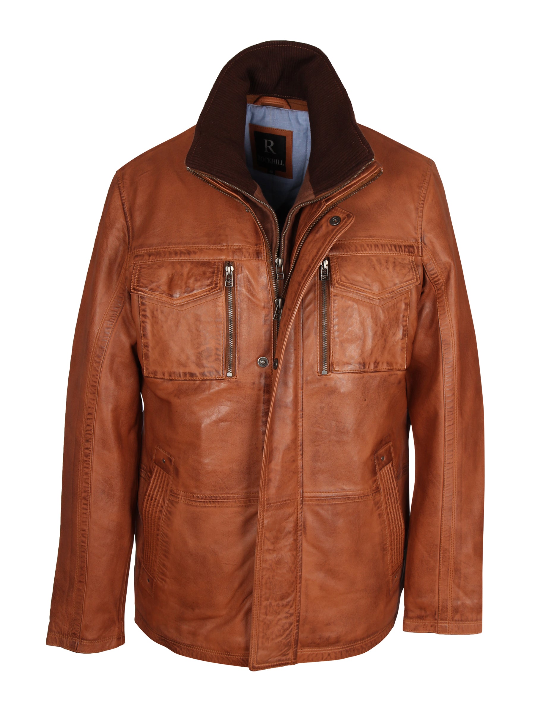 Lange Herren Lederjacke von Rockhill - Eton in cognac