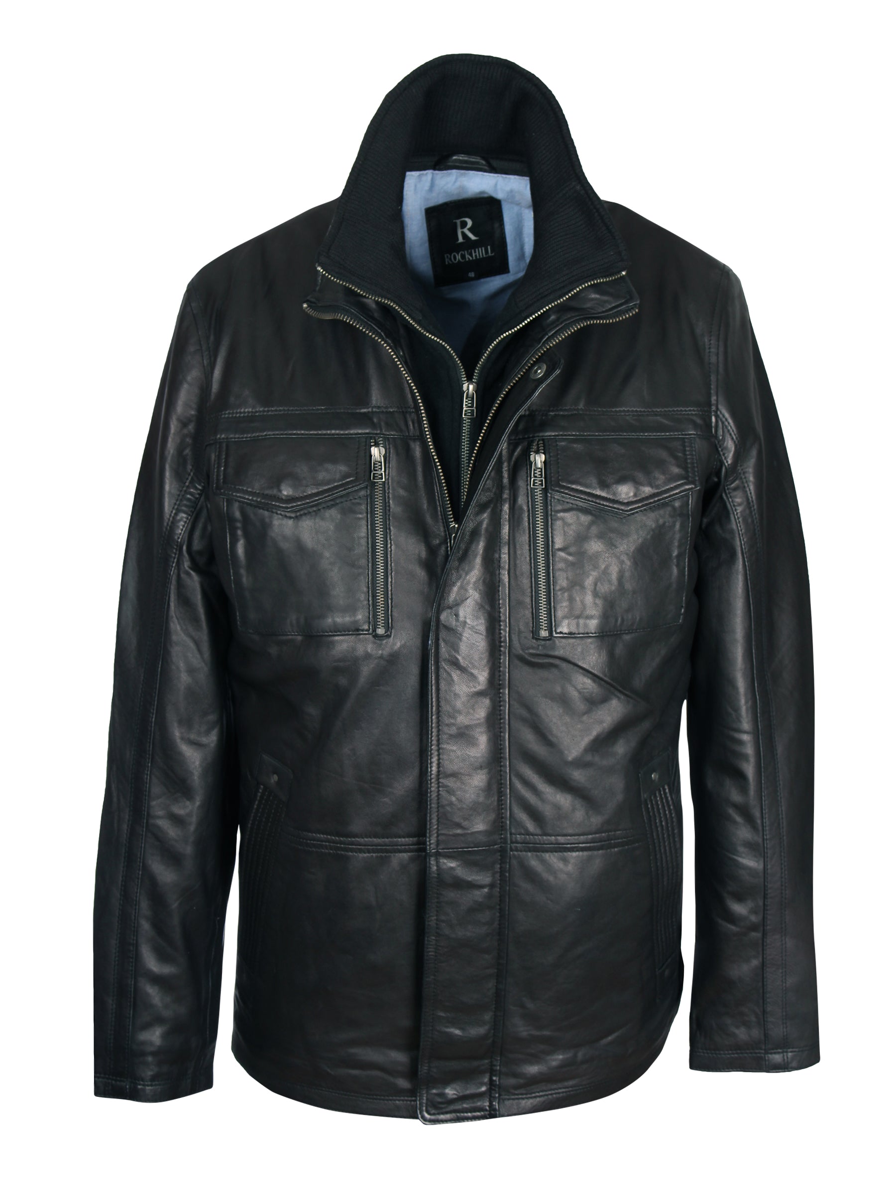 Lange Herren Lederjacke von Rockhill Eton in schwarz