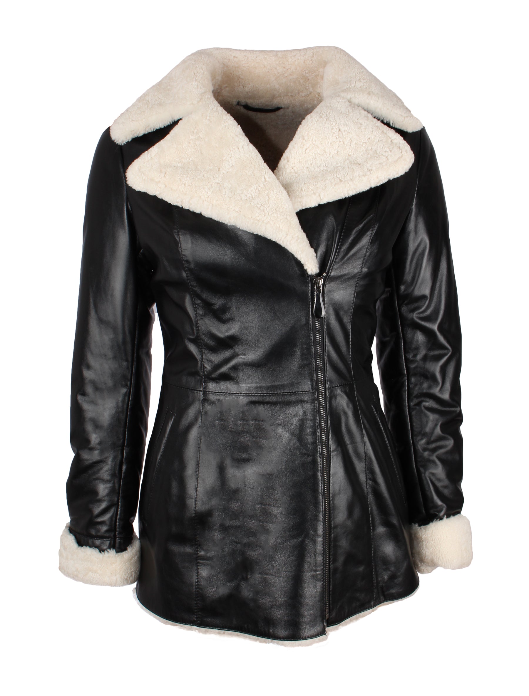 Taillierte Lederjacke mit Lammfellfutter - Jenny - von Lolus