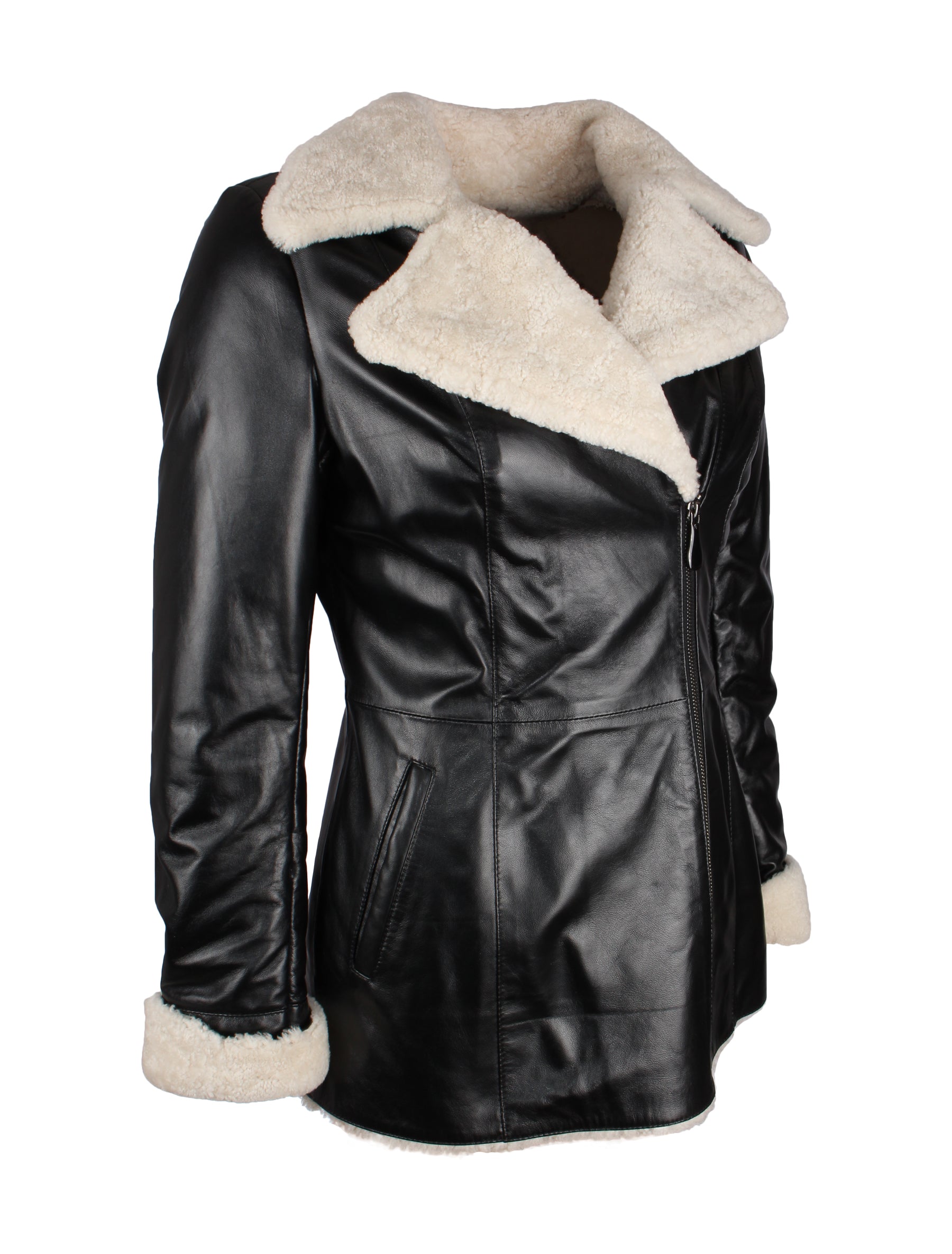 Taillierte Lederjacke mit Lammfellfutter - Jenny - von Lolus