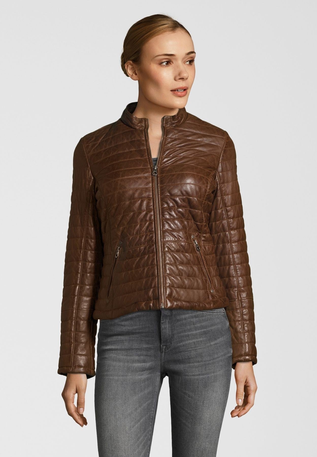 Gesteppte Bikerjacke für Damen - Gipsy Baya in dark cognac