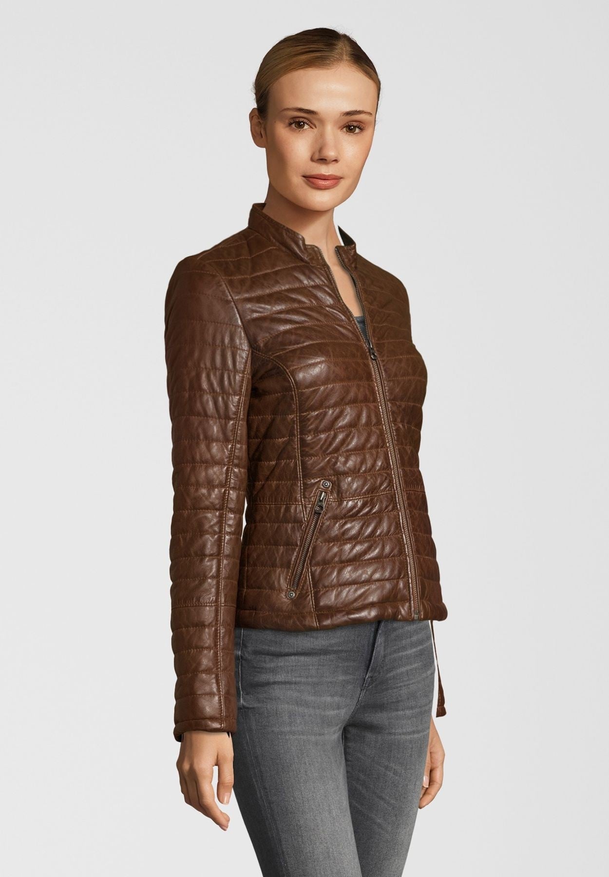 Gesteppte Bikerjacke für Damen - Gipsy Baya in dark cognac
