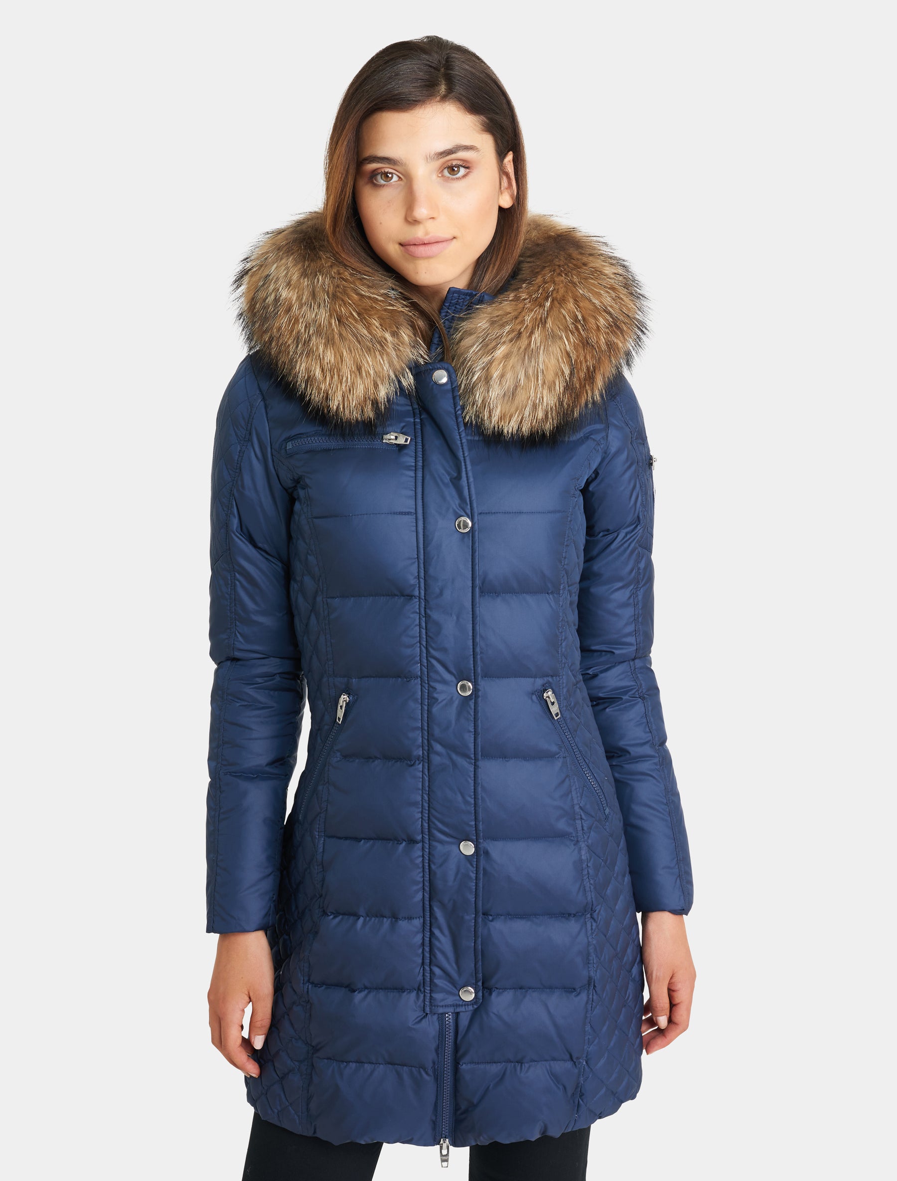 Damen Daunenmantel mit abnehmbarer Echtfell Kapuze - Beam in midnight/natural