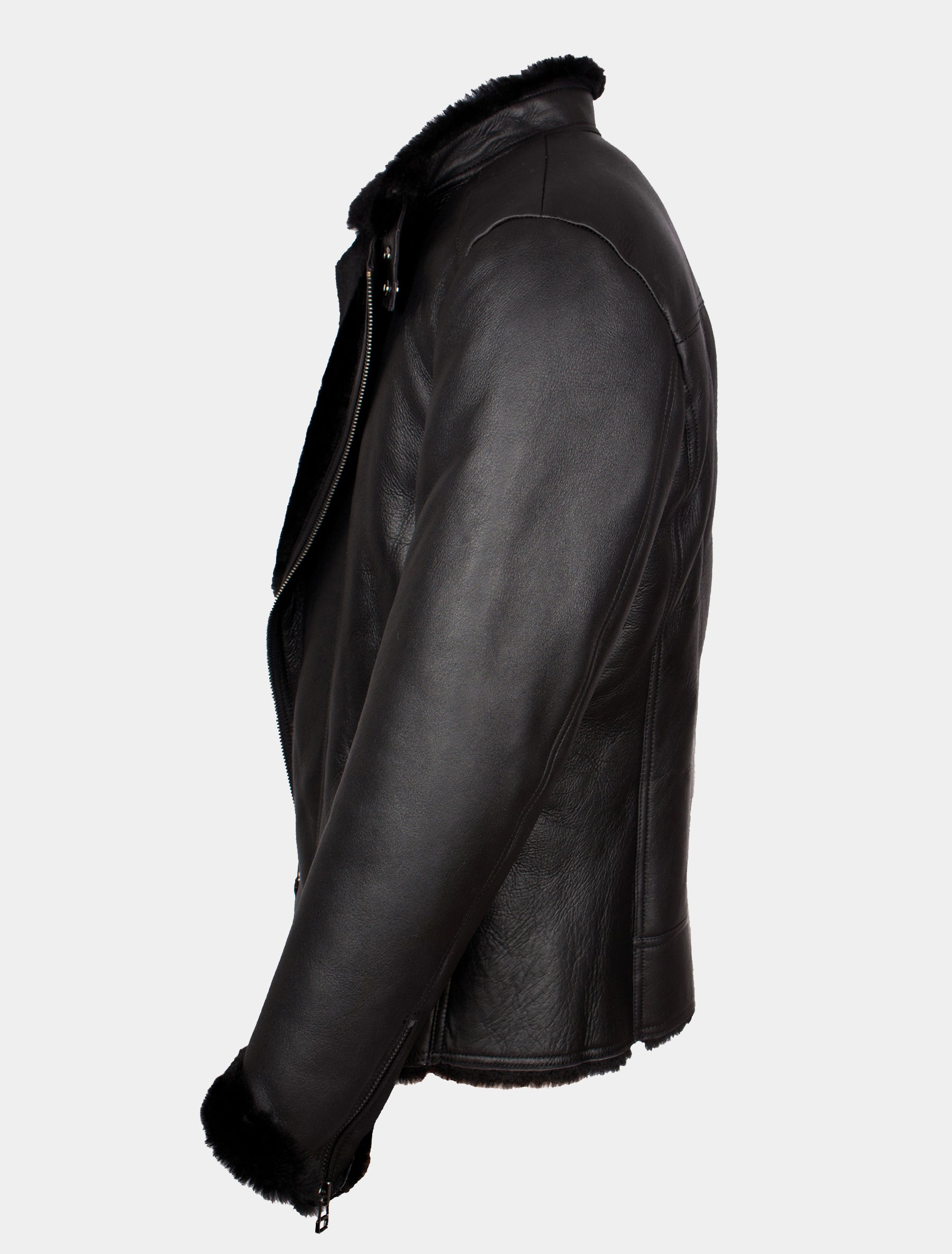Hochwertige Herren Lammfelljacke mit Stehkragen - Blackraw in schwarz