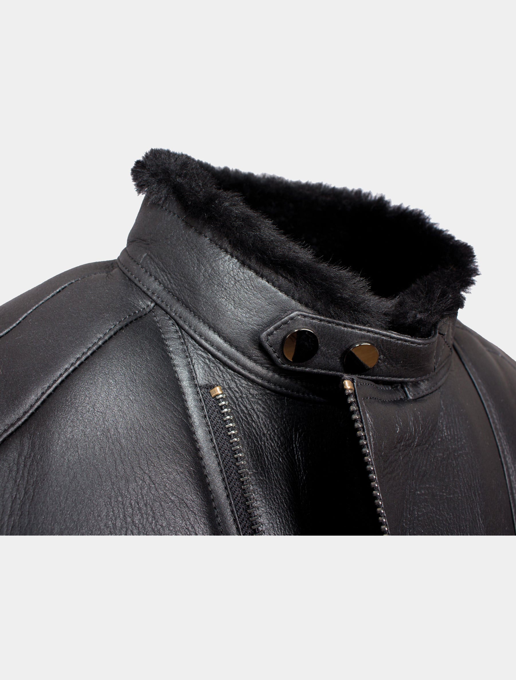 Hochwertige Herren Lammfelljacke mit Stehkragen - Blackraw in schwarz