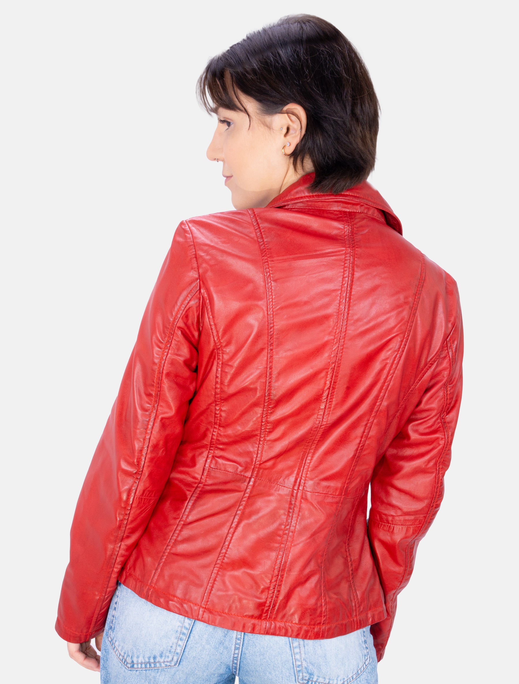Sportlich klassische Damen Lederjacke - Clara in rot