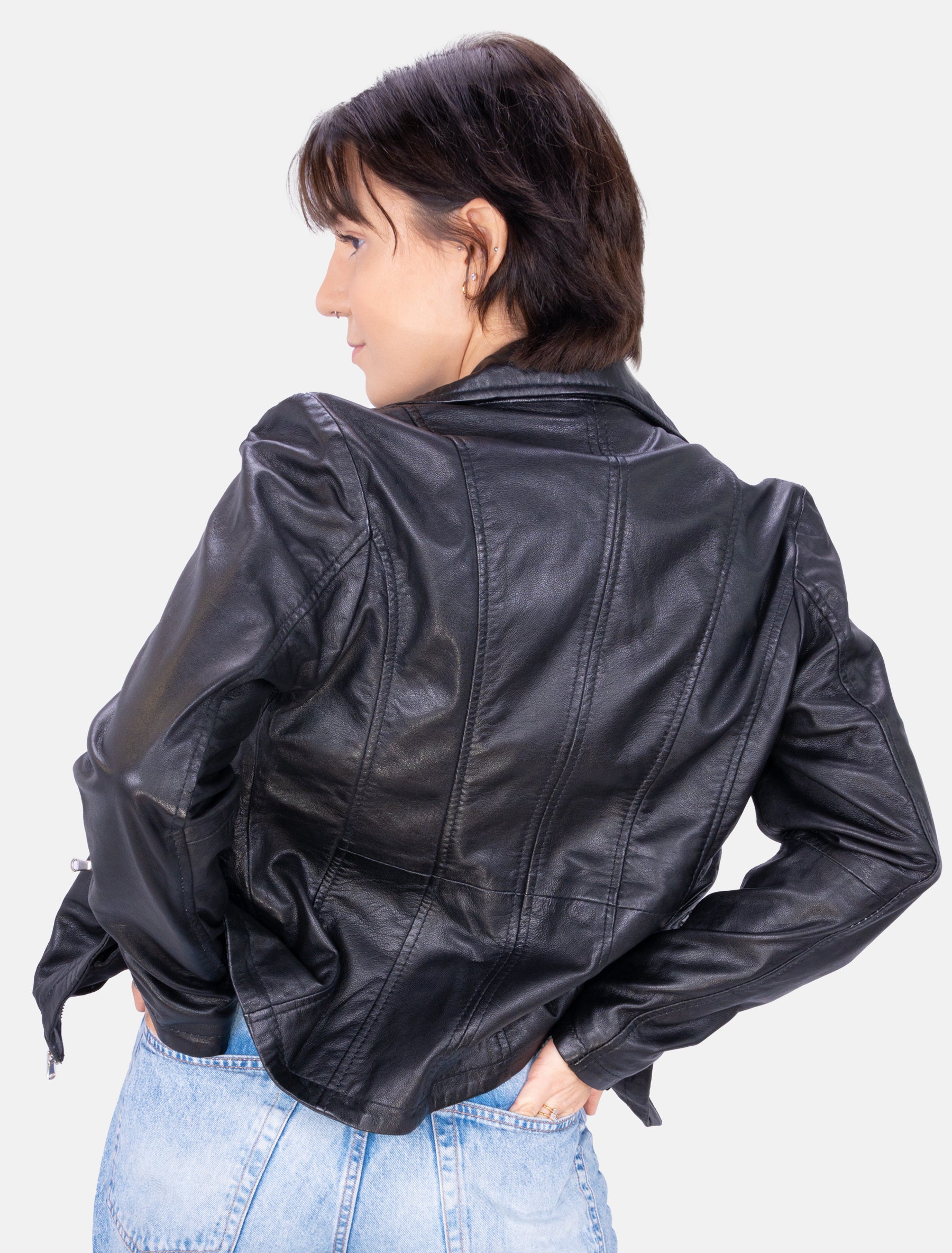 Sportlich klassische Damen Lederjacke - Clara in schwarz