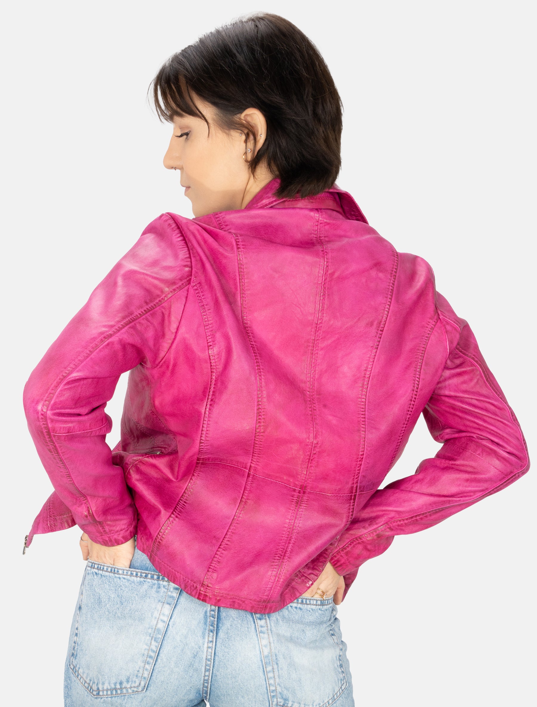 Sportlich klassische Damen Lederjacke - Clara in shocking pink