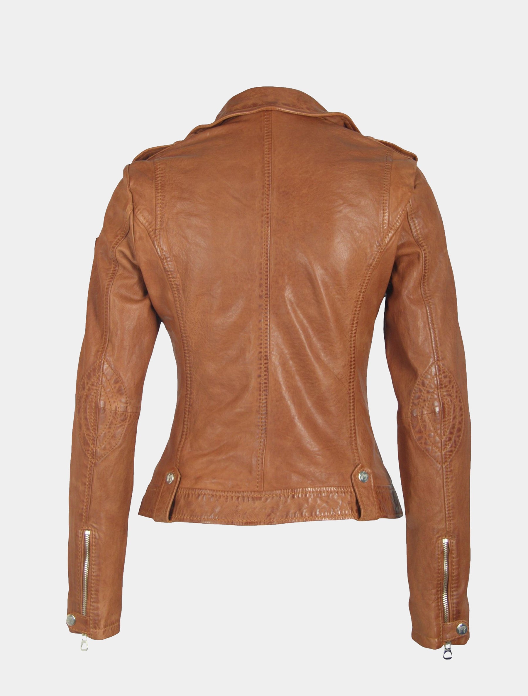 Damen Biker Lederjacke mit schräger Brusttasche - Famos LAOSV in cognac