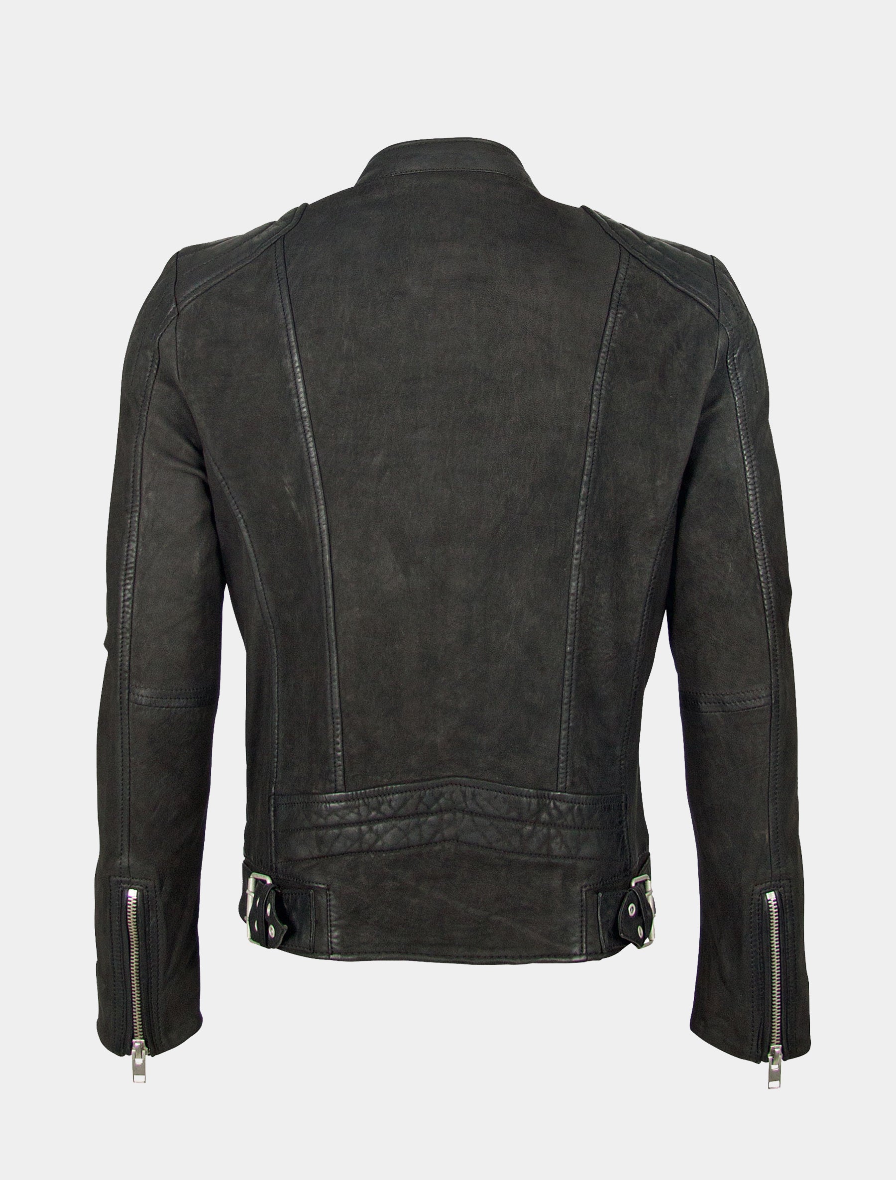 Herren Biker Lederjacke (Rauleder, Nubuk Stil) mit Stehkragen - G2BKryn SF LCOUNTV in schwarz