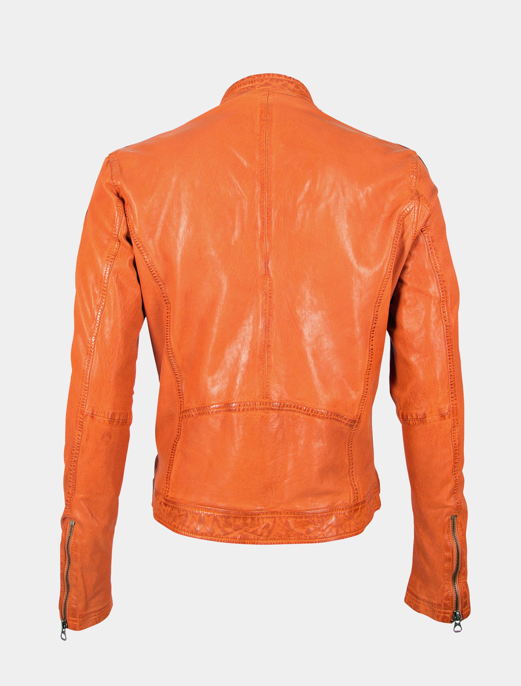 Kurze Herren Racer Lederjacke mit Kontrastfarbe Streifen an Armen - GBFlori LAROV in orange