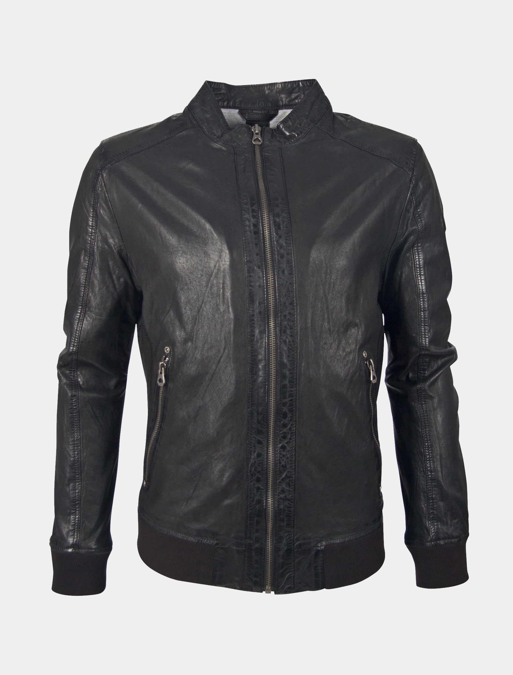 Herren Blouson Lederjacke mit Stehkragen - GBGrahan LDRV in schwarz