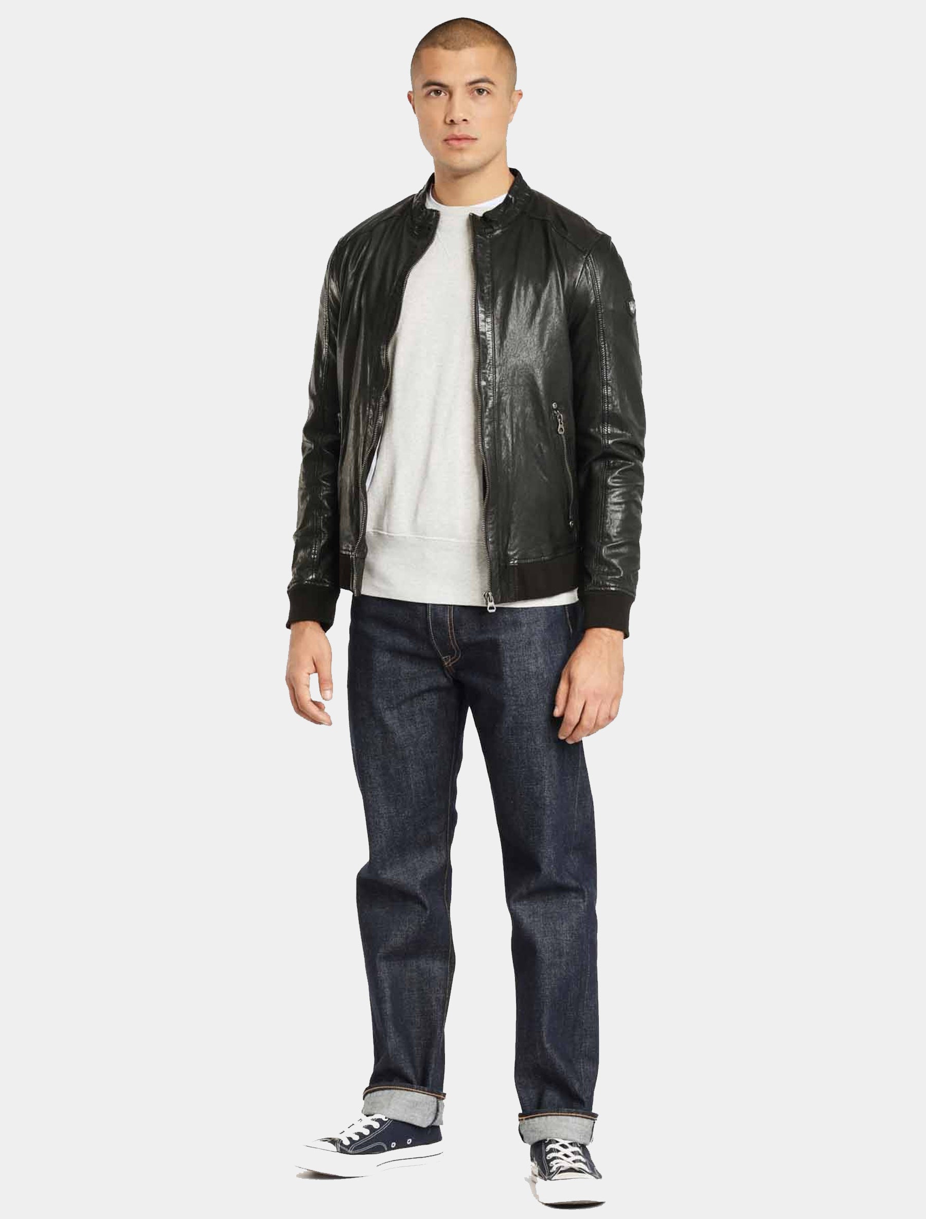 Herren Blouson Lederjacke mit Stehkragen - GBGrahan LDRV in schwarz