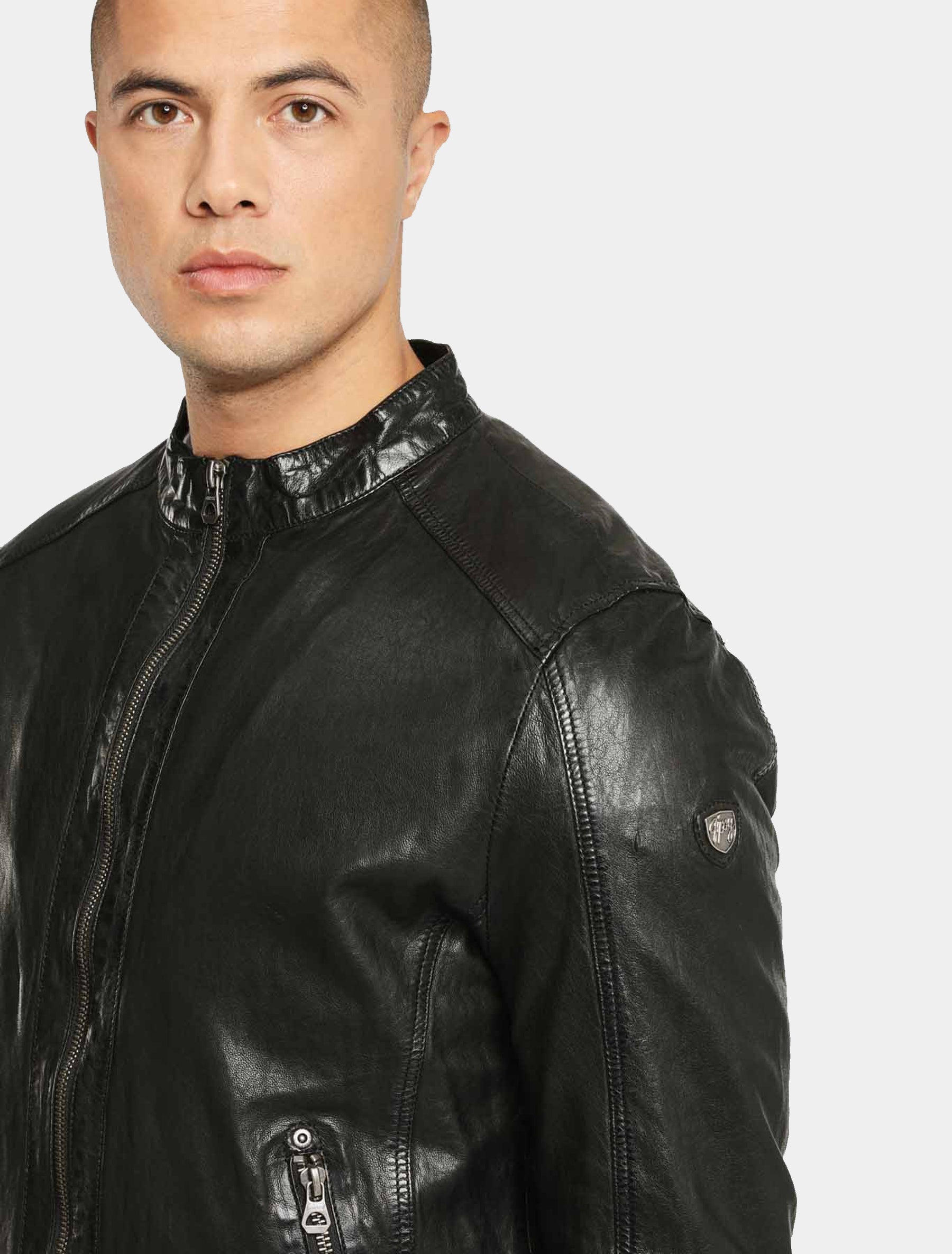 Herren Blouson Lederjacke mit Stehkragen - GBGrahan LDRV in schwarz