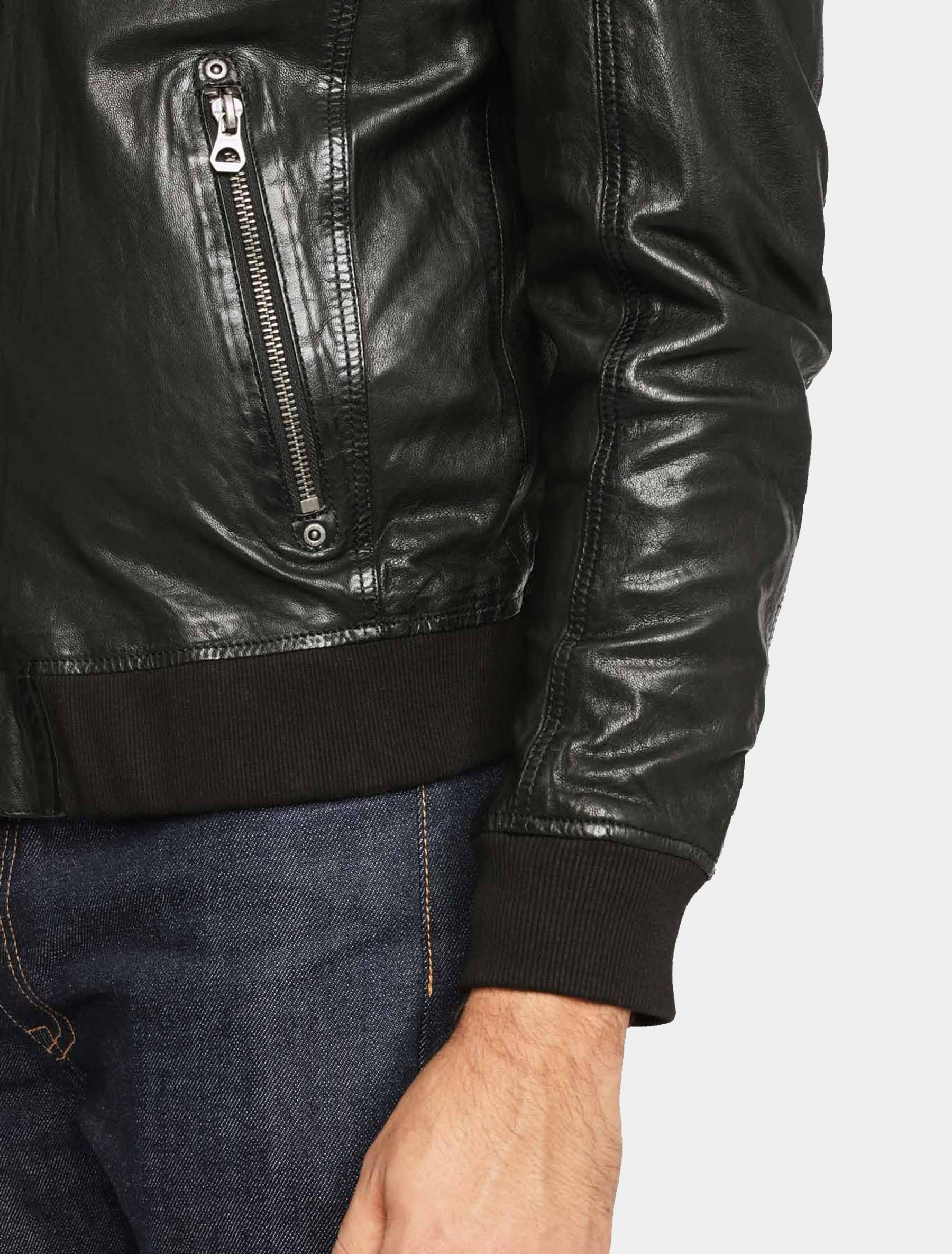 Herren Blouson Lederjacke mit Stehkragen - GBGrahan LDRV in schwarz