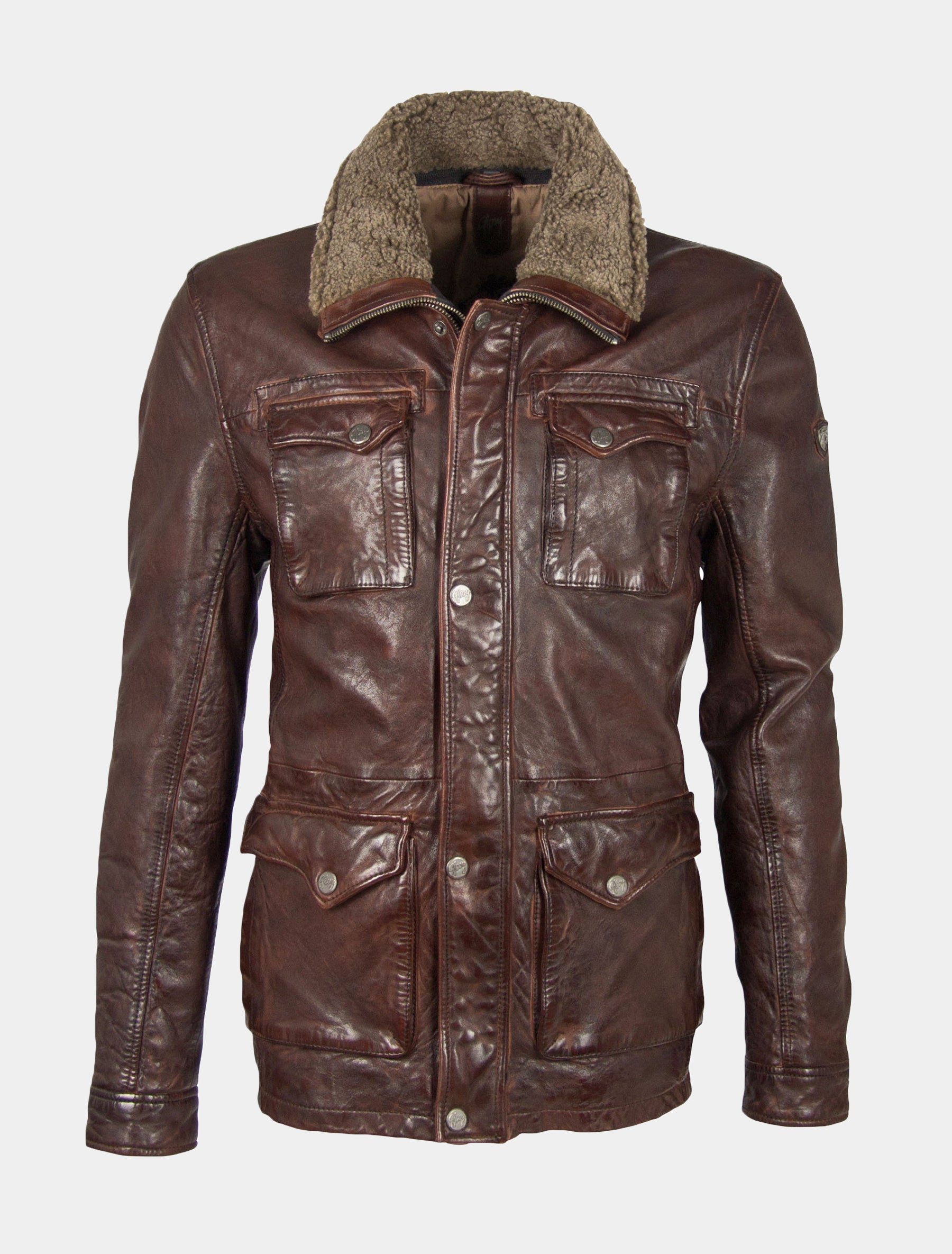 Lange Herren Lederjacke mit abnehmbarem Lammfell Kragen GBMarigot ST