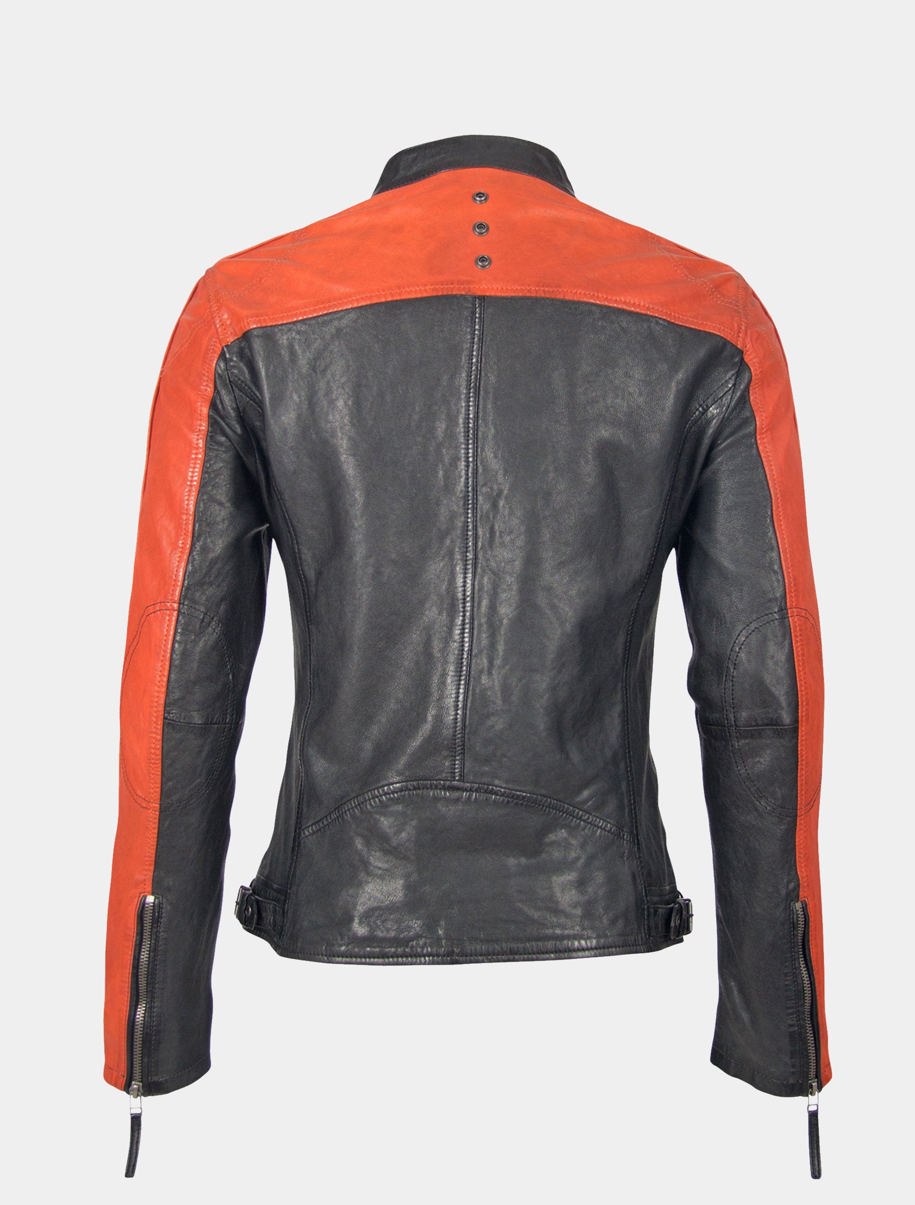 Herren Bikerjacke Lederjacke mit Patches und Einsätzen - GBTroon SF in schwarz orange