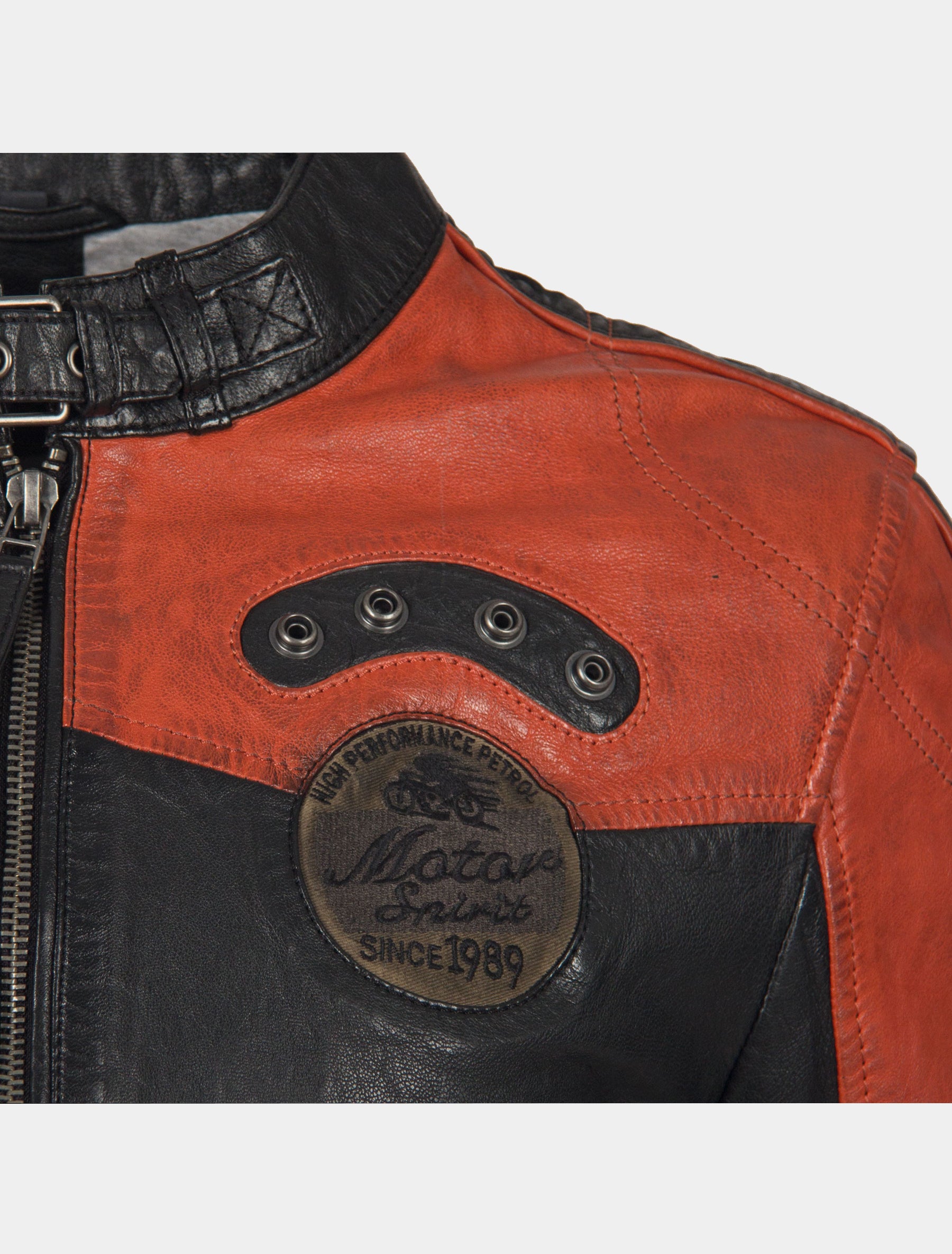 Herren Bikerjacke Lederjacke mit Patches und Einsätzen - GBTroon SF in schwarz orange