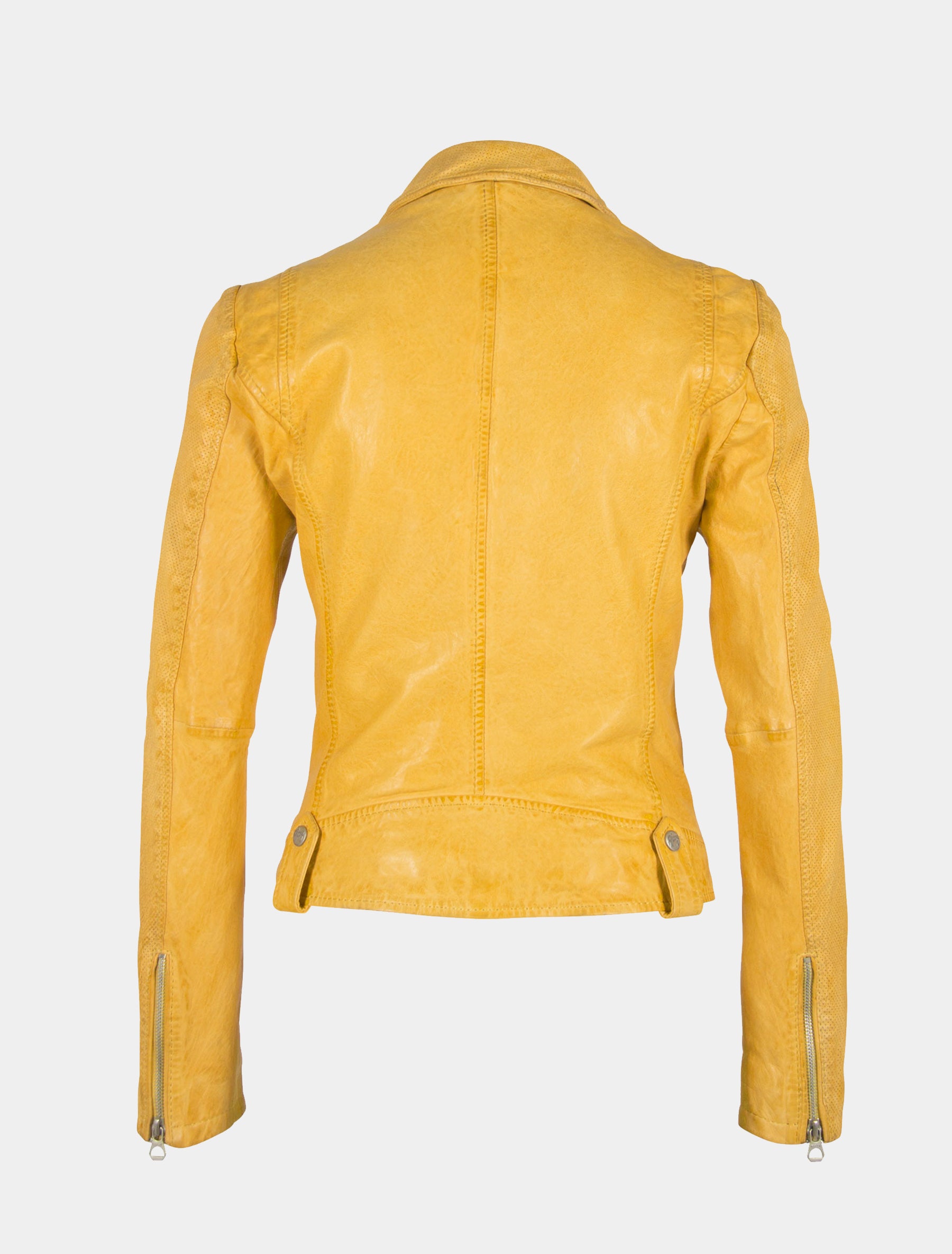 Kurze Damen Lederjacke fein perforiert mit schrägem Reißverschluss - GGFavour LAMAXV in gelb