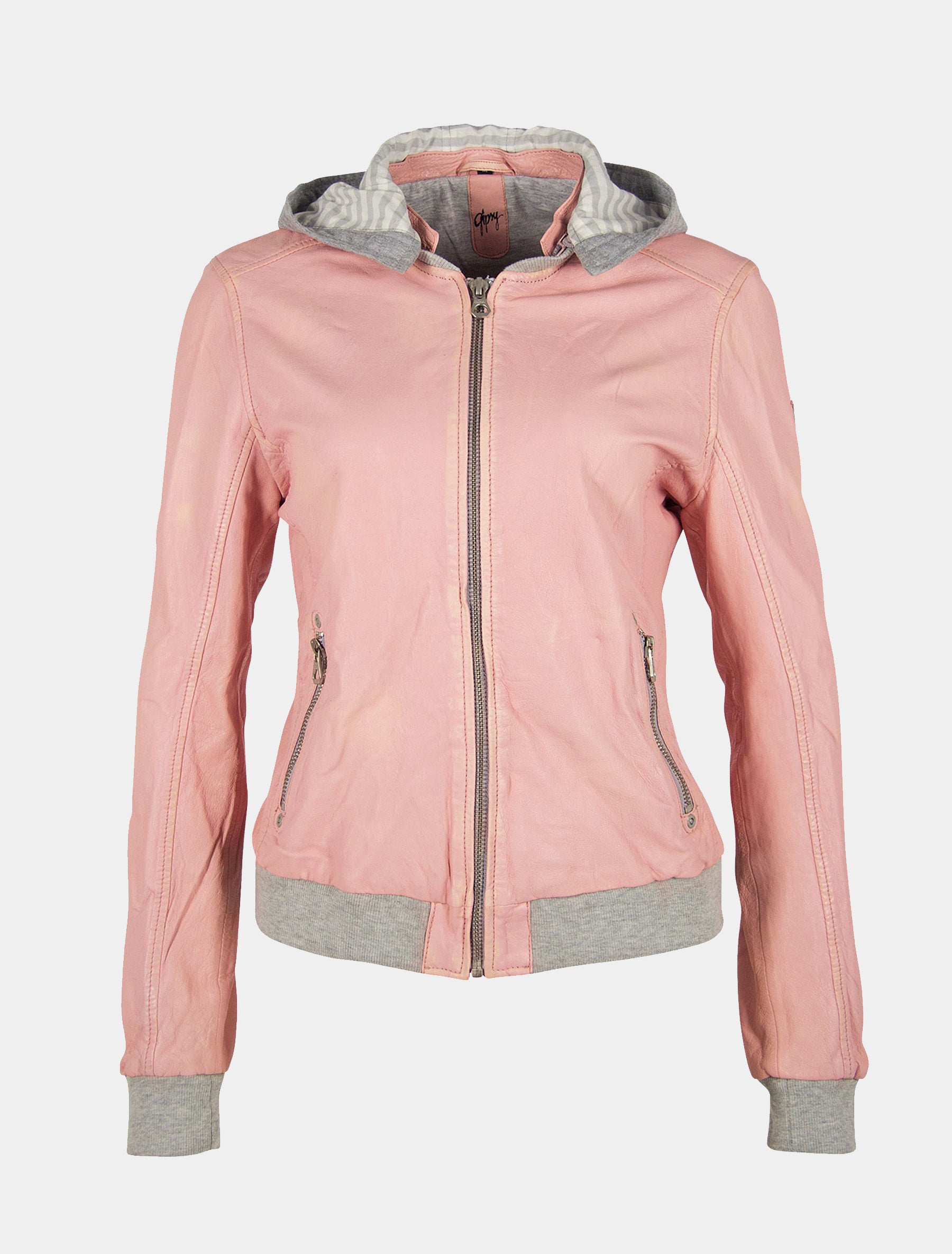 Damen Blouson aus Echtleder im Used Look mit Bund und Kapuze - GGMoxi LULV in rosa