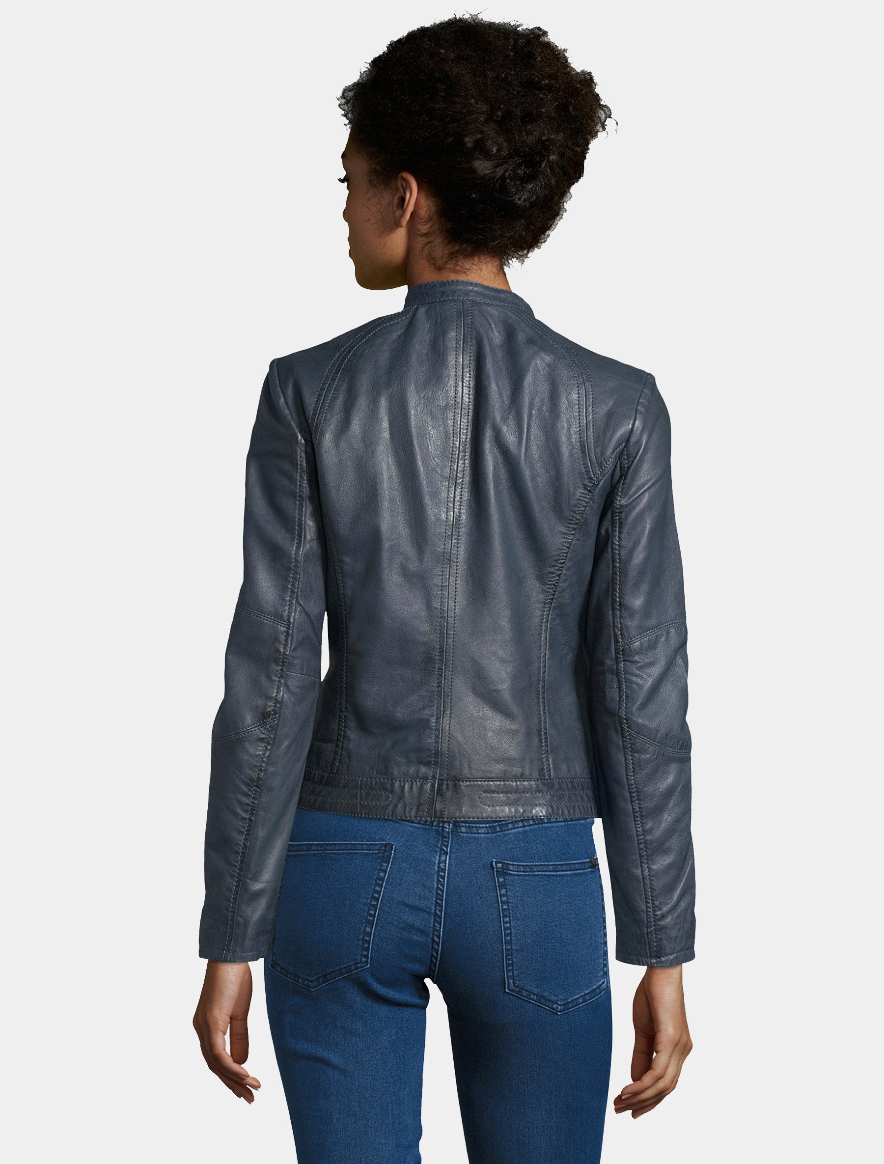 Klassische Damen Biker Lederjacke mit Stehkragen - GGNidel LAMAS in ash blue