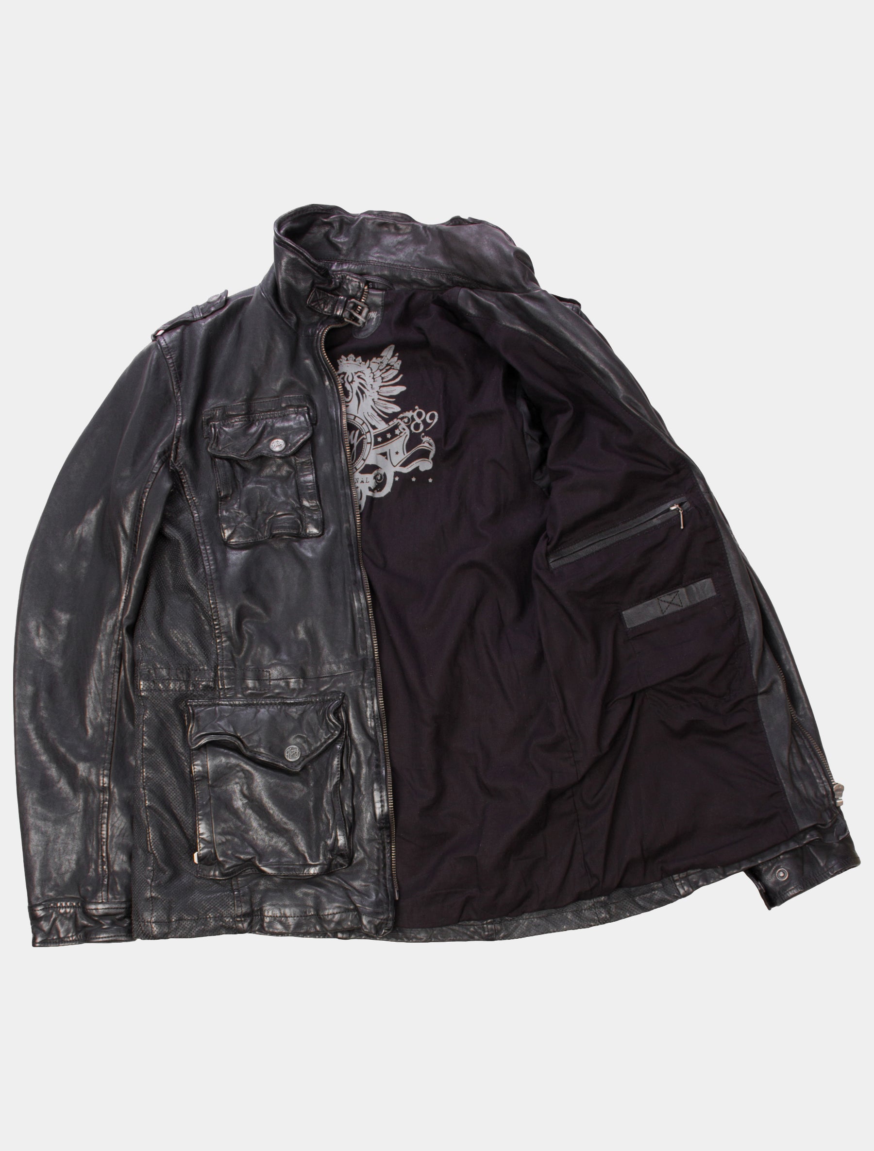 Herren Langjacke Lederjacke mit Fronttaschen Brusttaschen - GBMelbourne LVTW in schwarz