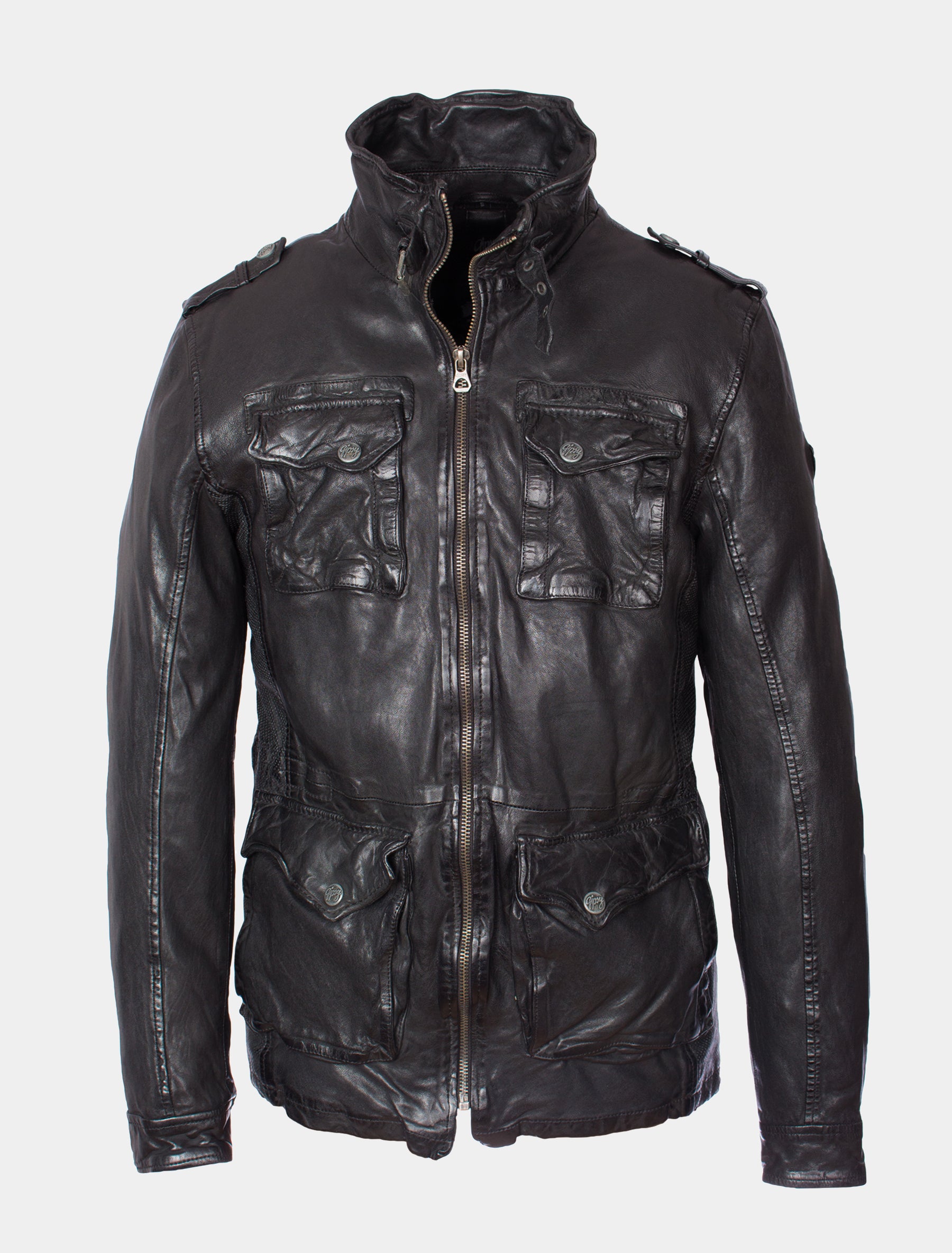 Herren Langjacke Lederjacke mit Fronttaschen Brusttaschen - GBMelbourne LVTW in schwarz