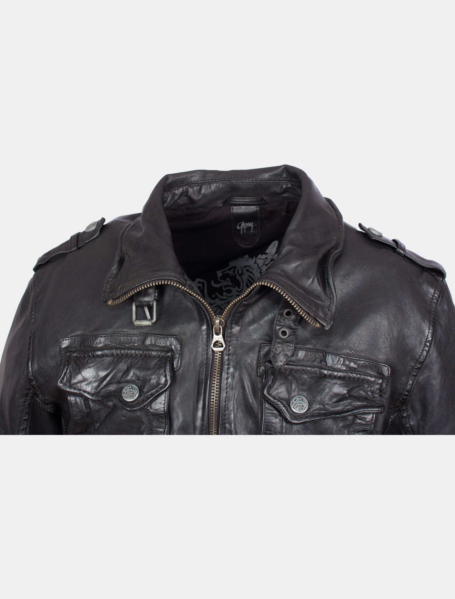 Herren Langjacke Lederjacke mit Fronttaschen Brusttaschen - GBMelbourne LVTW in schwarz