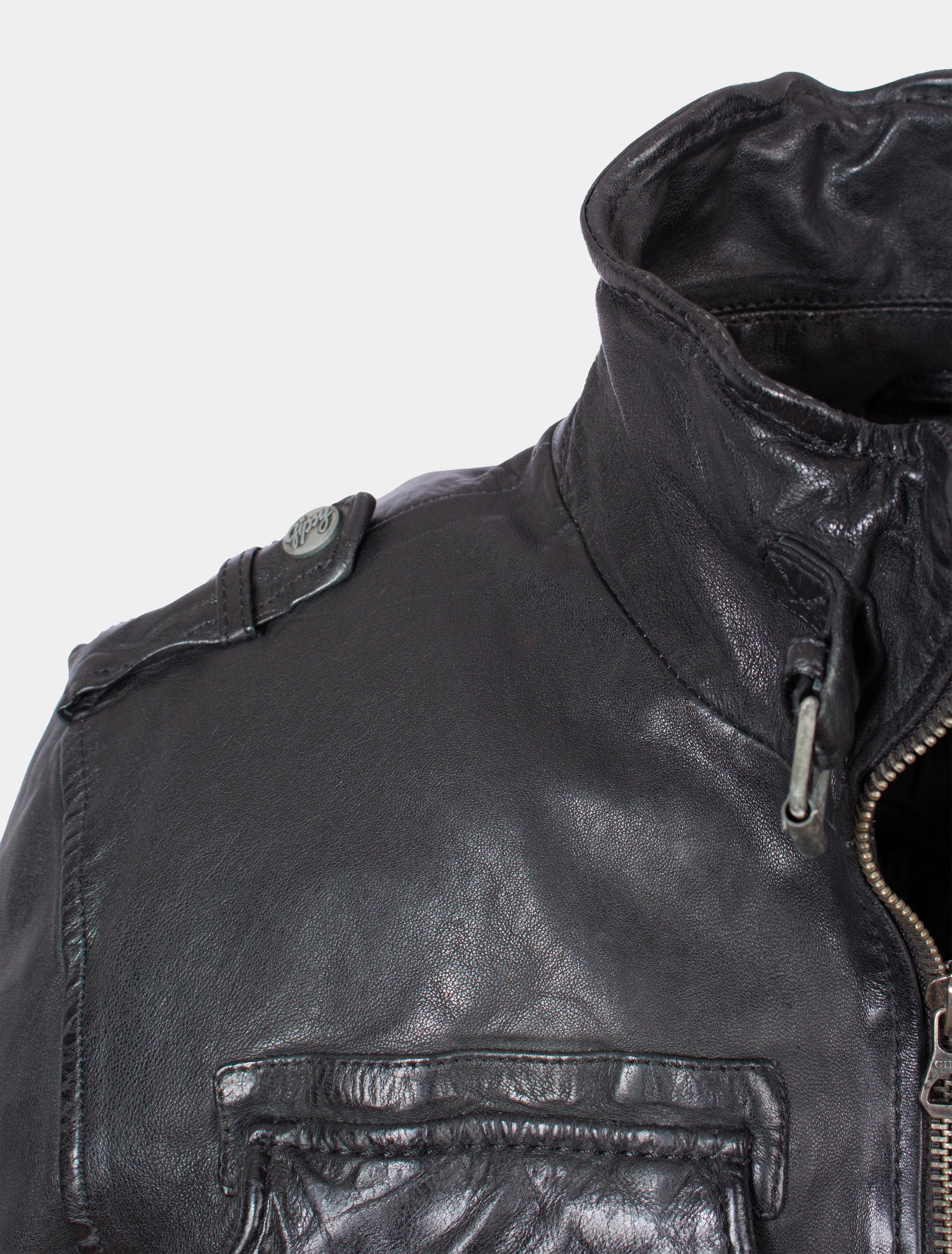 Herren Langjacke Lederjacke mit Fronttaschen Brusttaschen - GBMelbourne LVTW in schwarz