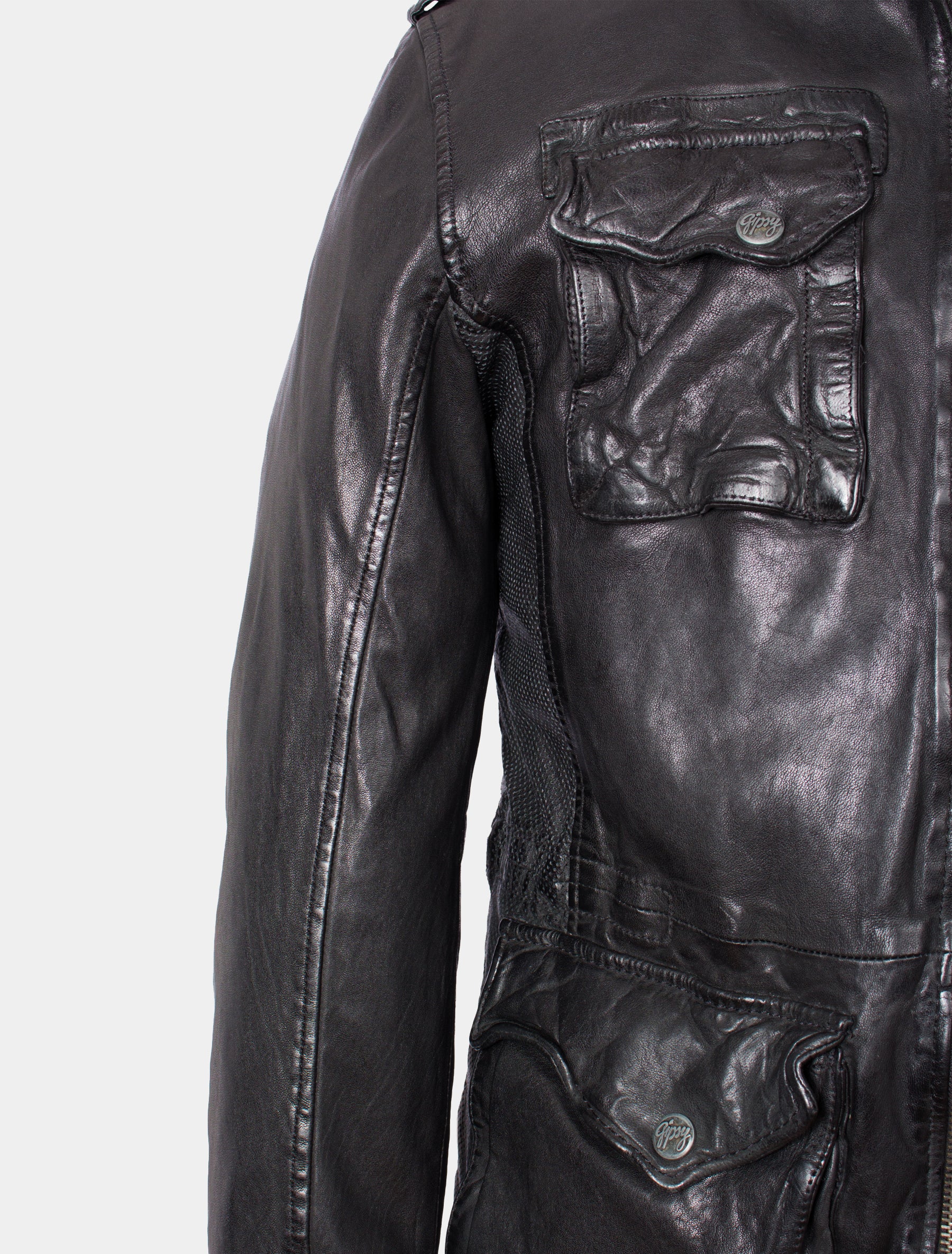 Herren Langjacke Lederjacke mit Fronttaschen Brusttaschen - GBMelbourne LVTW in schwarz
