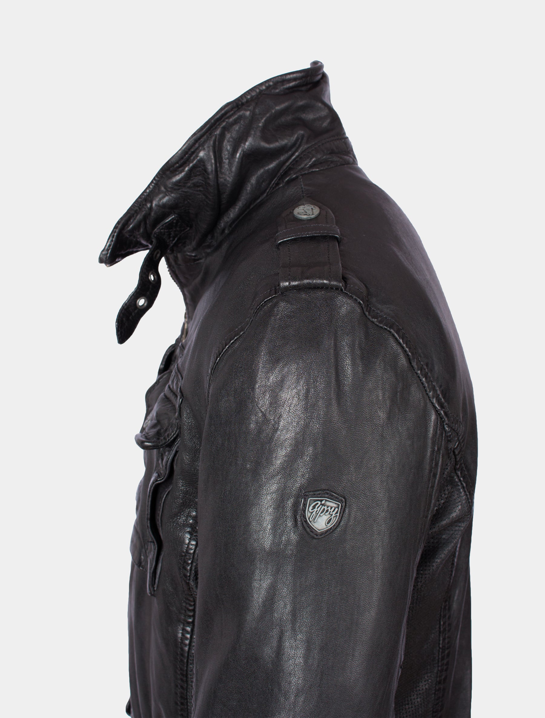 Herren Langjacke Lederjacke mit Fronttaschen Brusttaschen - GBMelbourne LVTW in schwarz