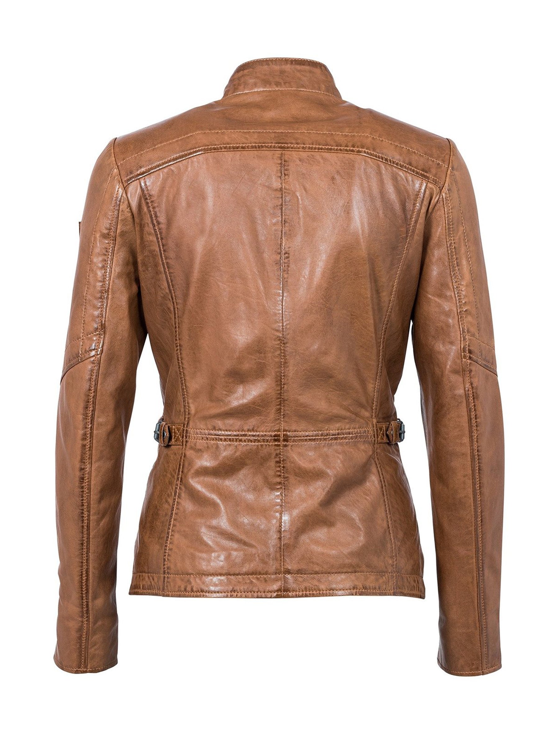 Biker Lederjacke mit Stehkragen für Damen - Gipsy Loreen in cognac